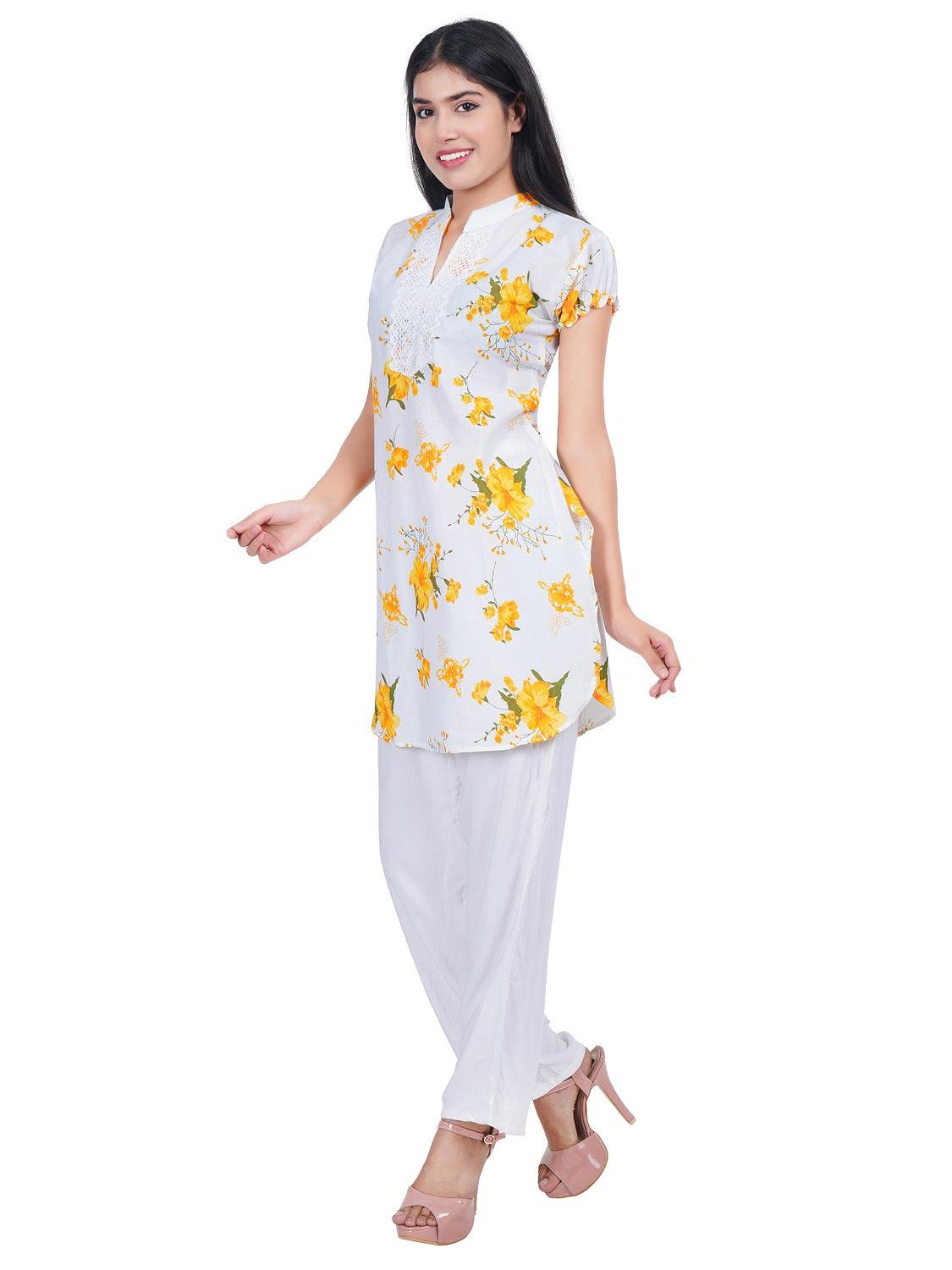 Women Yellow Purple Printed Straight Kurta Pack Of 2
