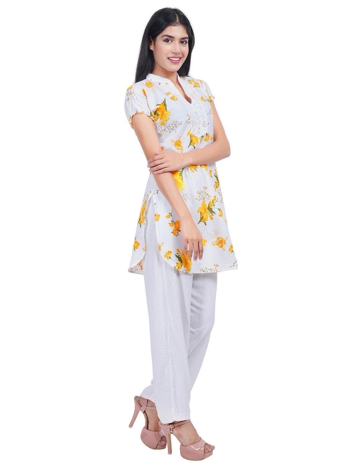 Women Yellow Printed Straight Kurta