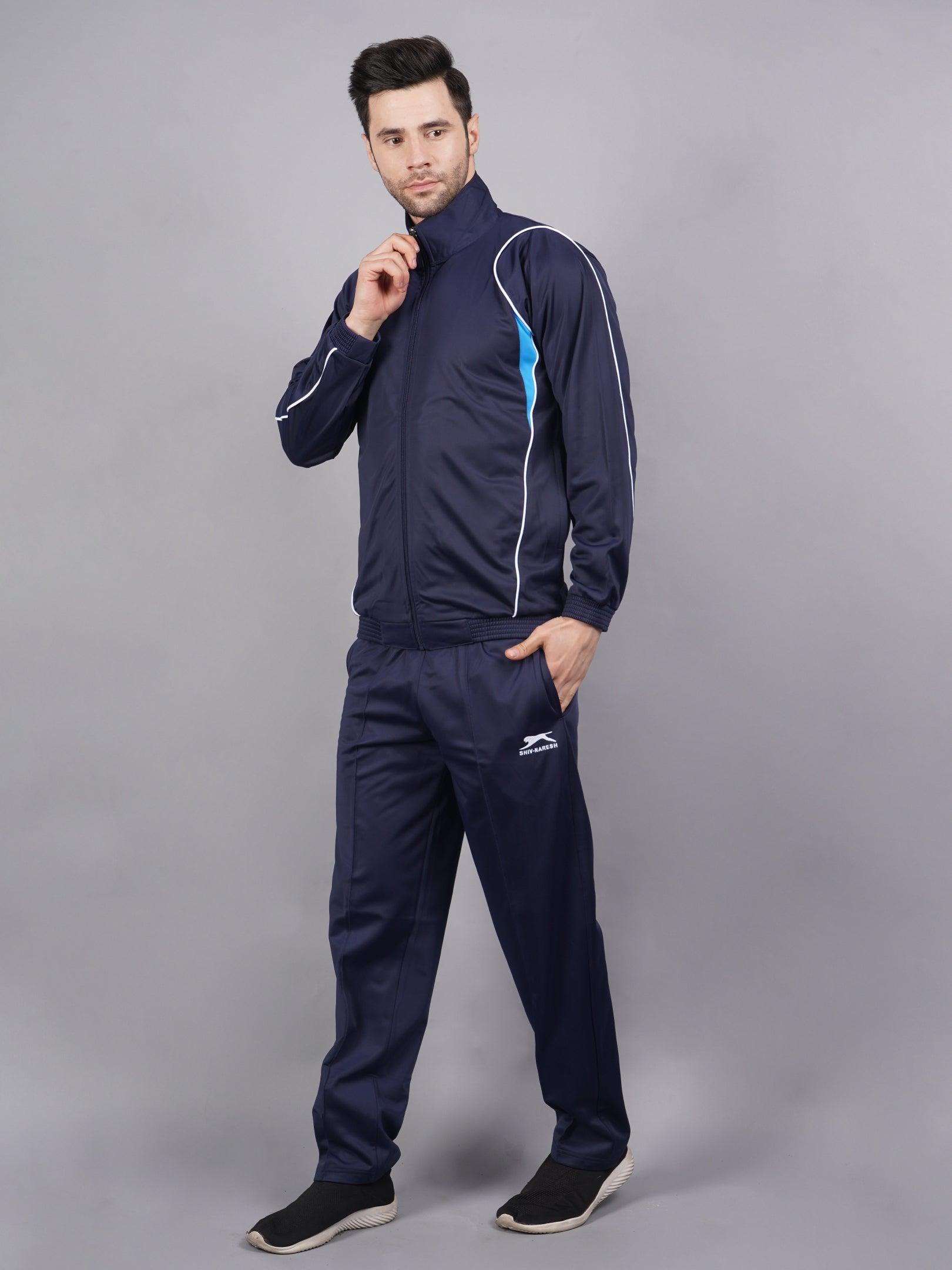 Shiv Naresh Men Navy and cyan blue |Racer| suit Tracksuit 418