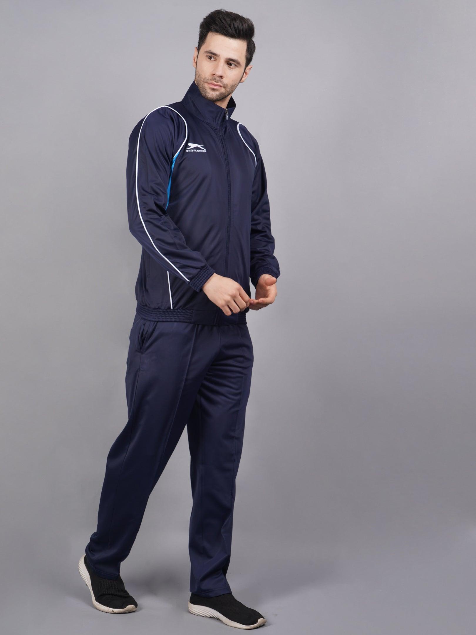 Shiv Naresh Men Navy and cyan blue |Racer| suit Tracksuit 418