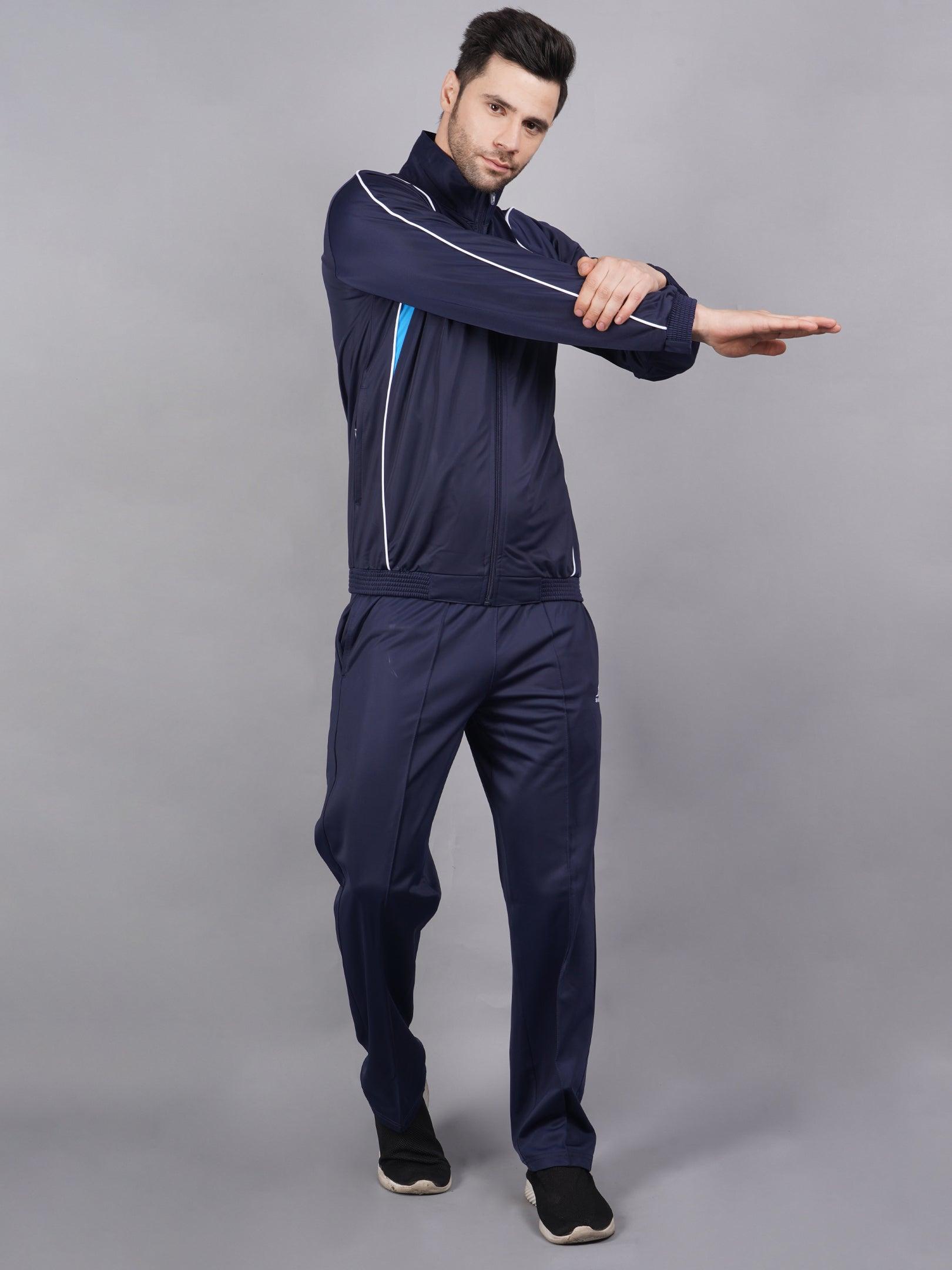 Shiv Naresh Men Navy and cyan blue |Racer| suit Tracksuit 418