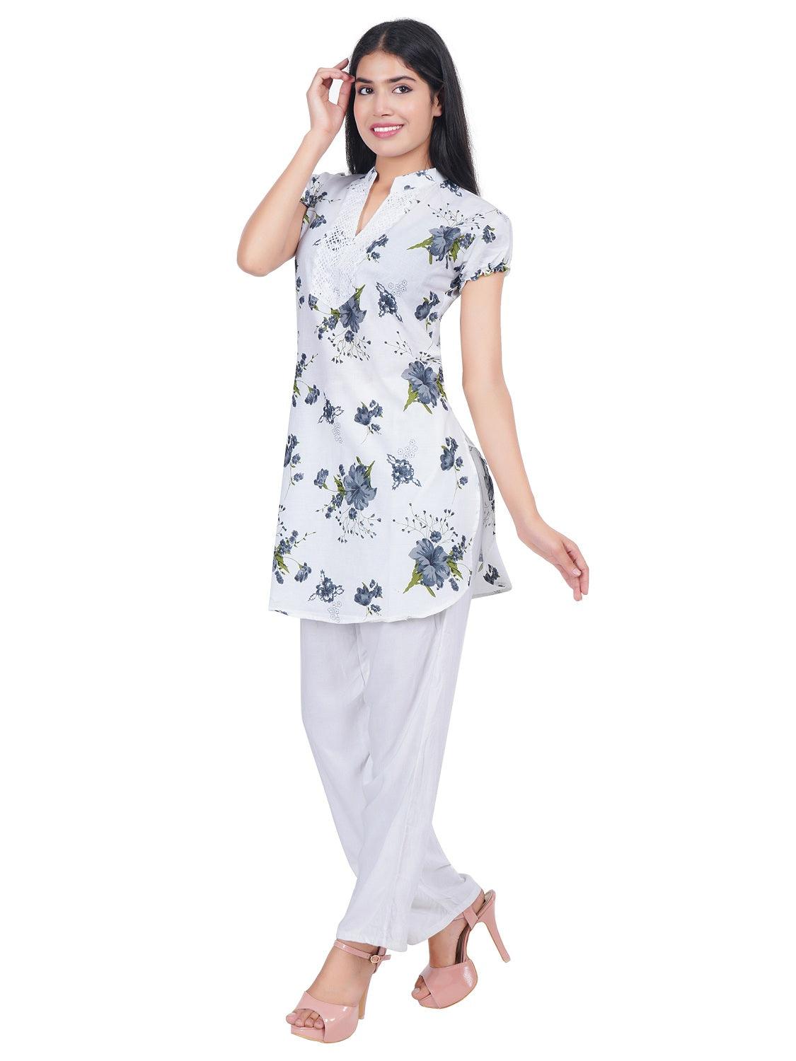Women Grey Blue Printed Straight Kurta Pack Of 2