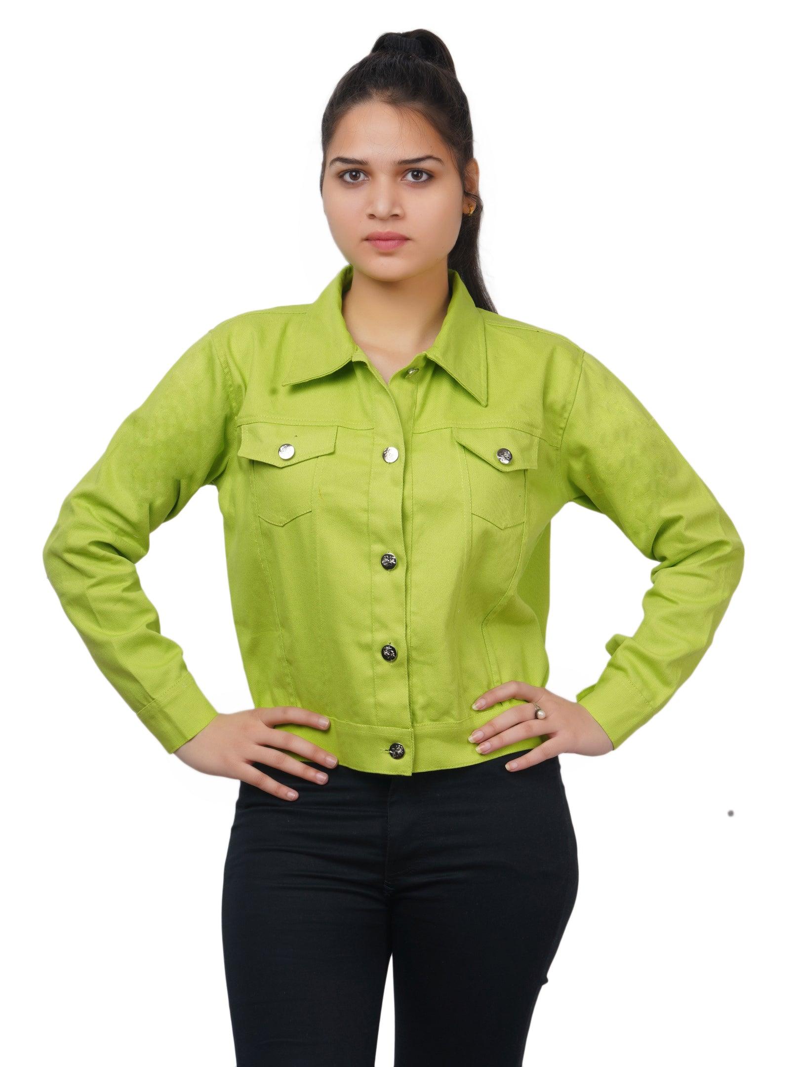 Full Sleeve Parrot Green Solid Women Jacket