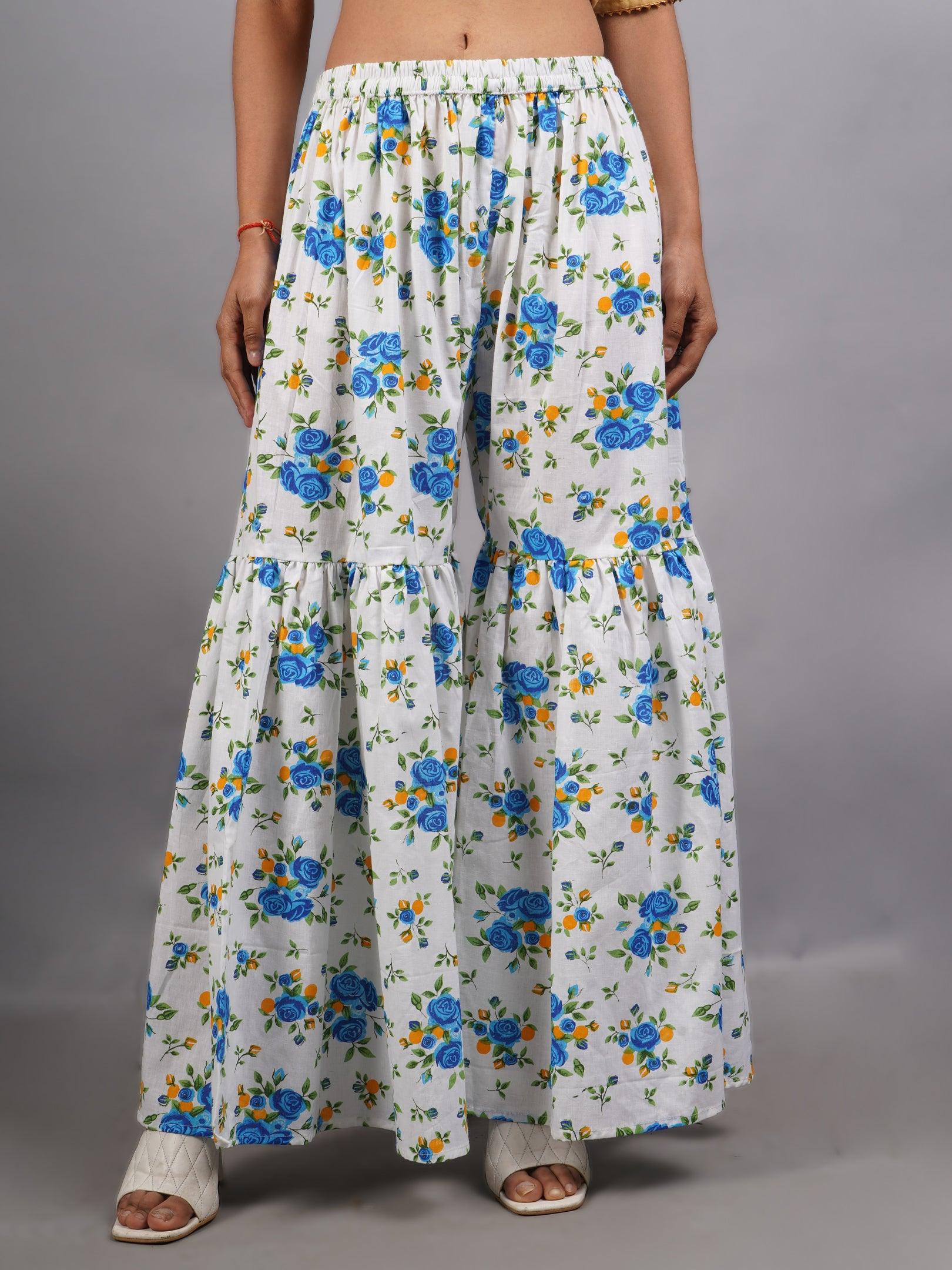 Women Sky Blue Sharara Pure Cotton