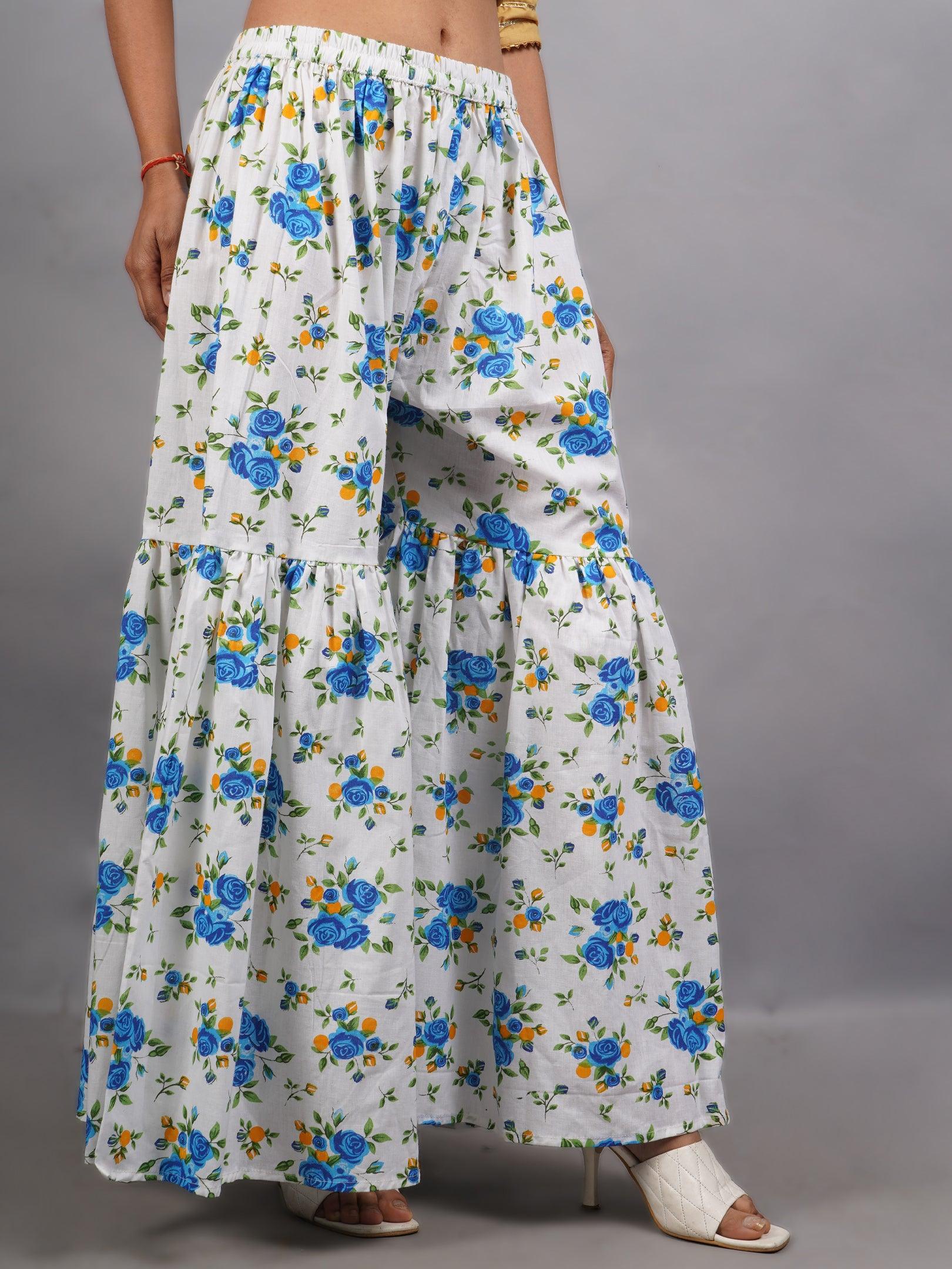 Women Sky Blue Sharara Pure Cotton