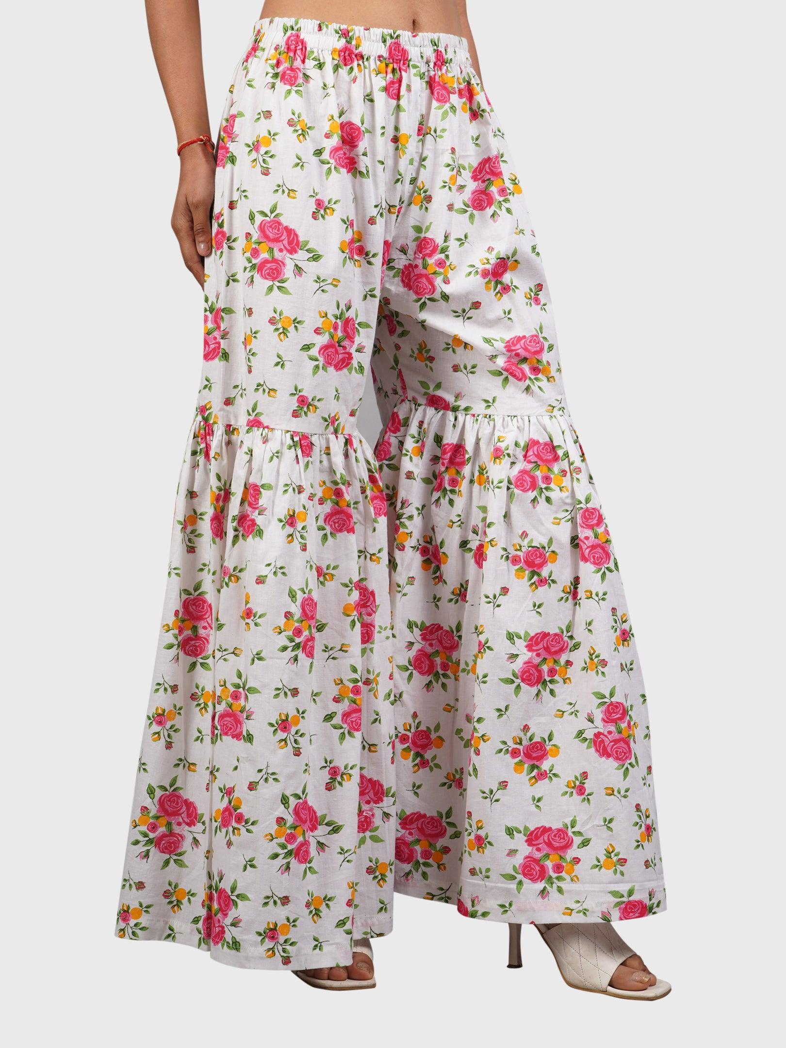 Women Regular Fit Red Pure Cotton Sharara