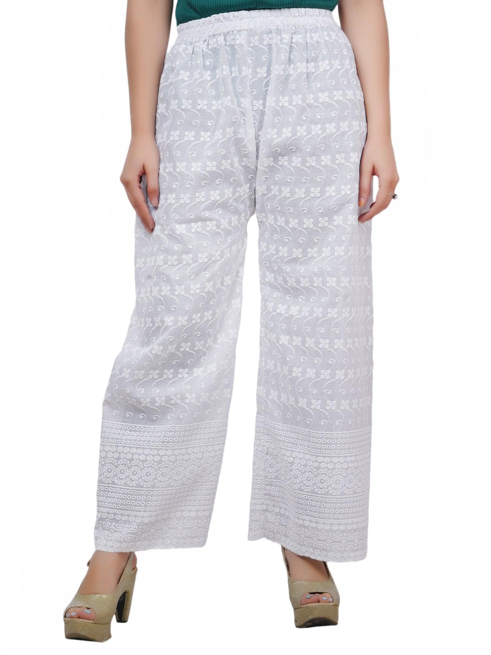 Women White Kurta and Palazzo Set Pure Cotton