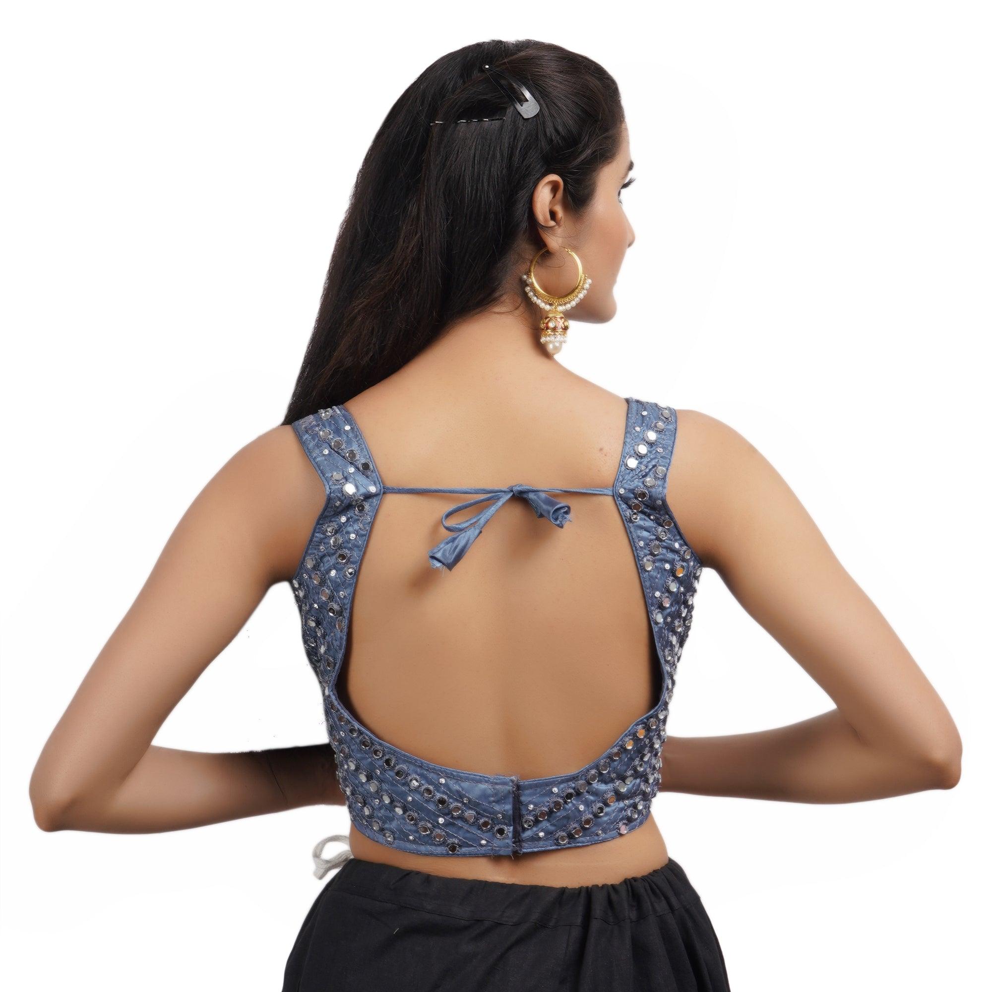 Sweetheart Neck Mirror Grey Women Blouse