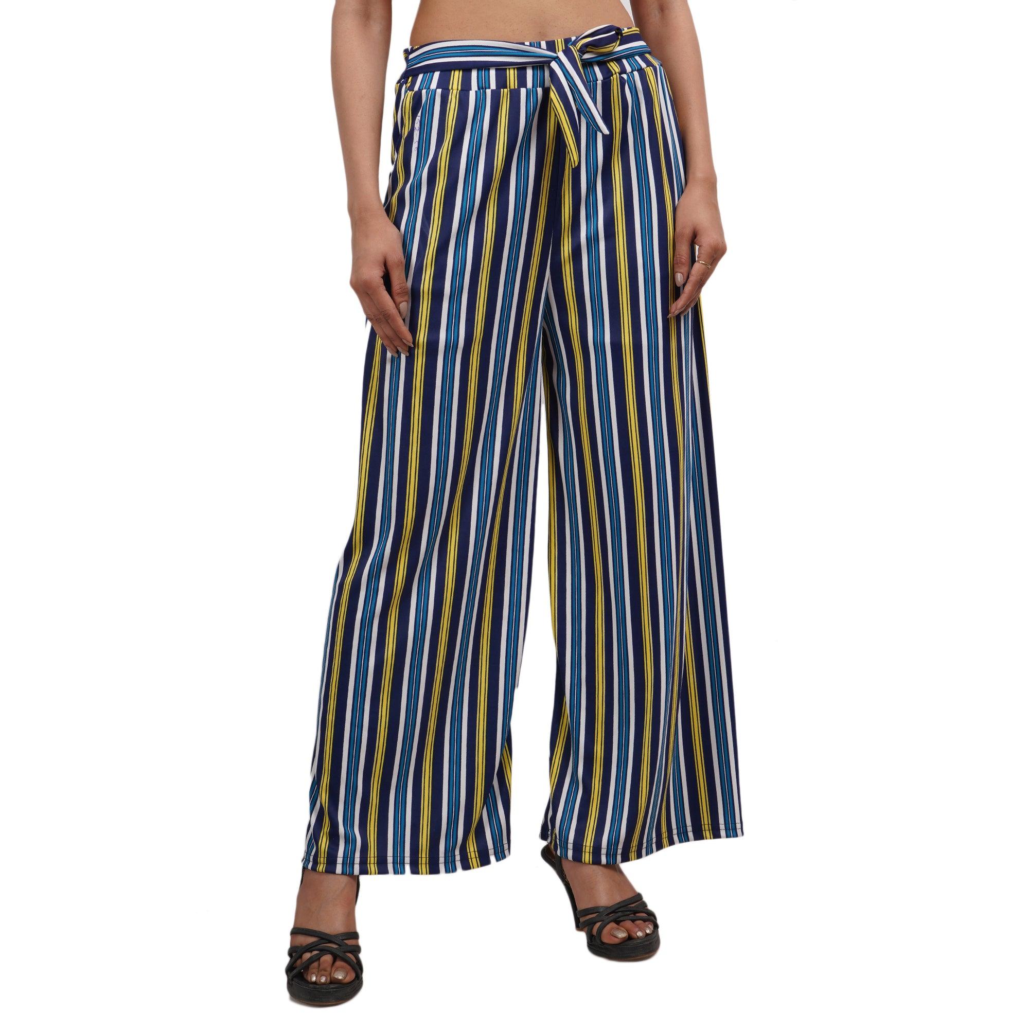 Woman's Rayon Strip Blue Yellow Palazzo Default Title