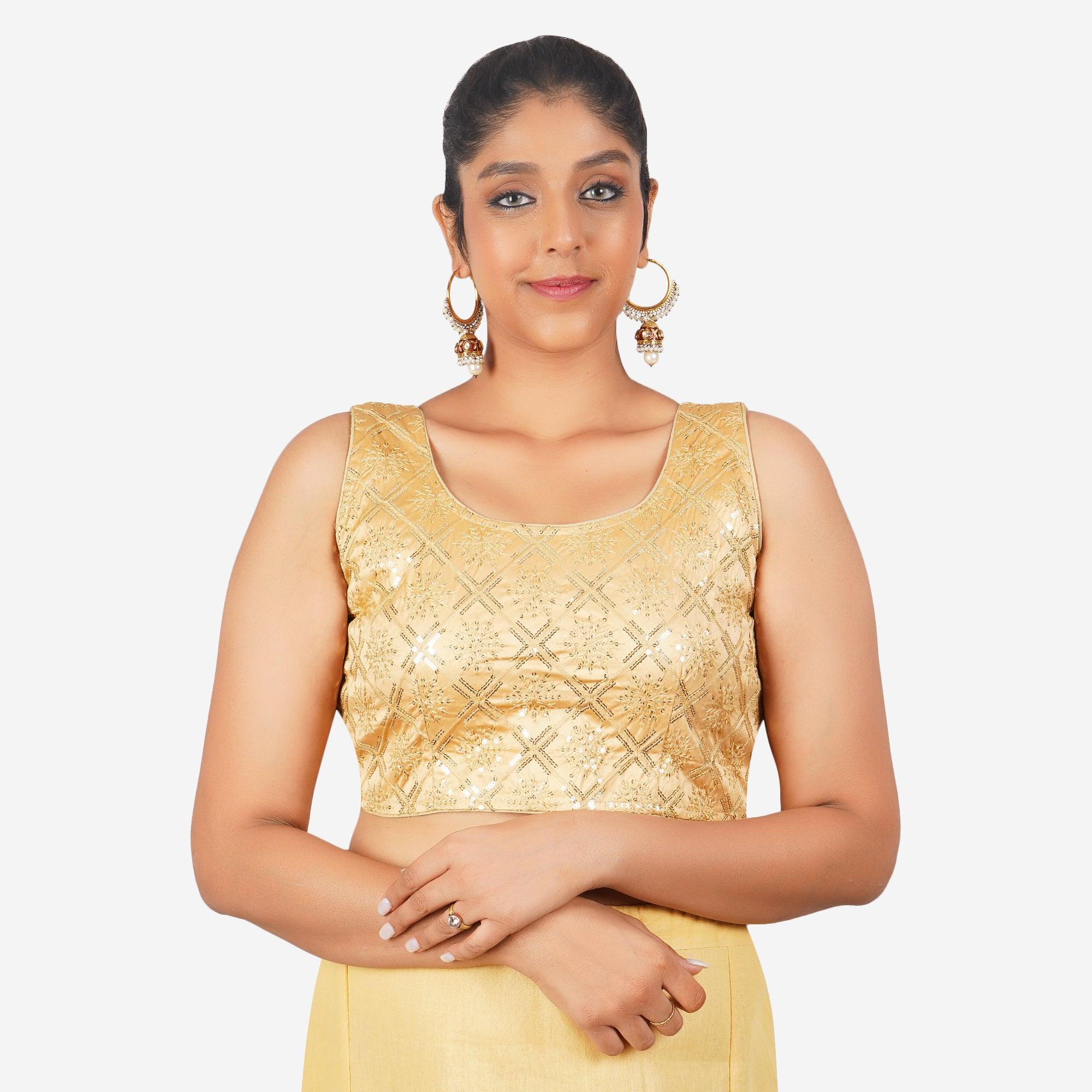 Women Beige Round Neck Sippy Work Readymade Blouse Default Title