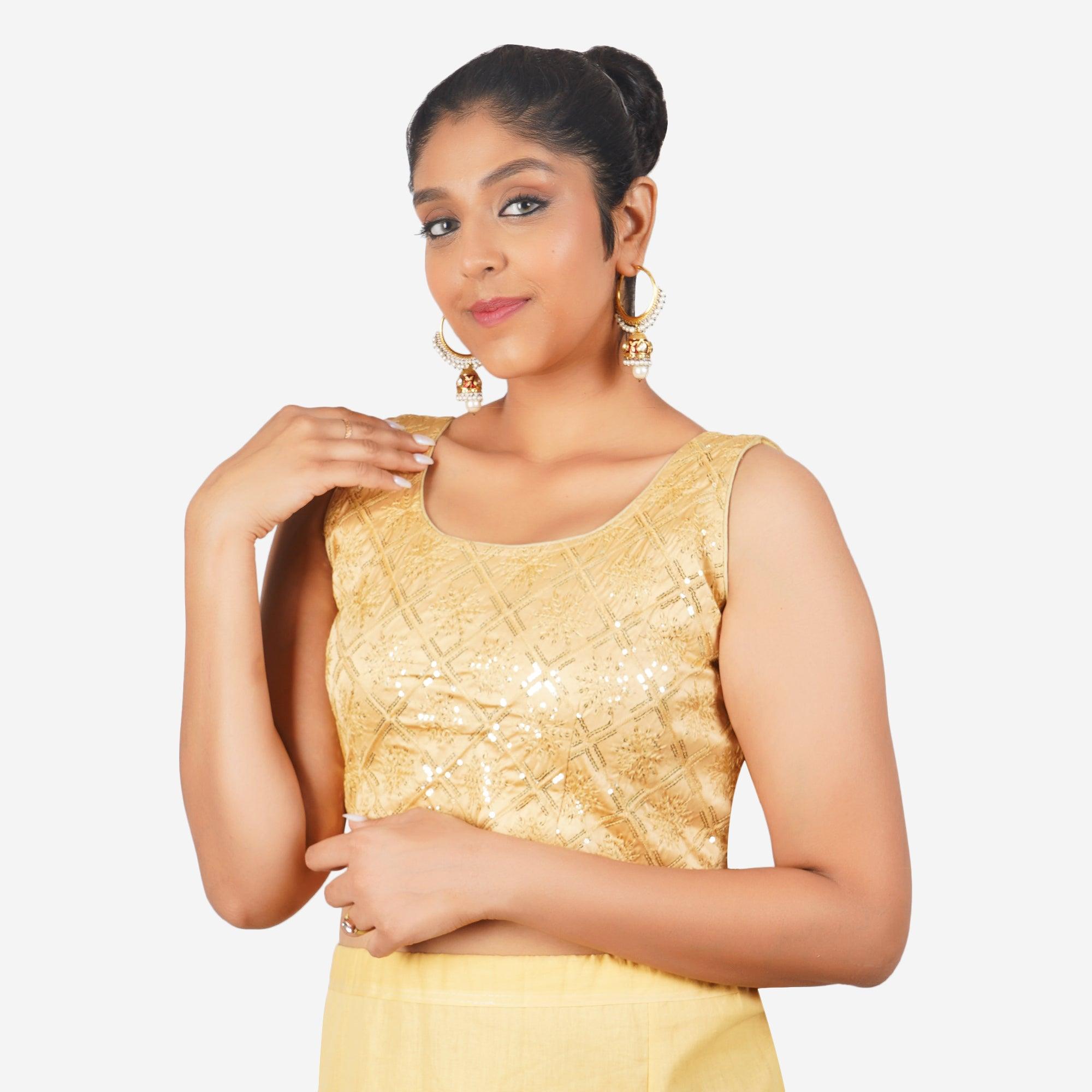 Women Beige Round Neck Sippy Work Readymade Blouse