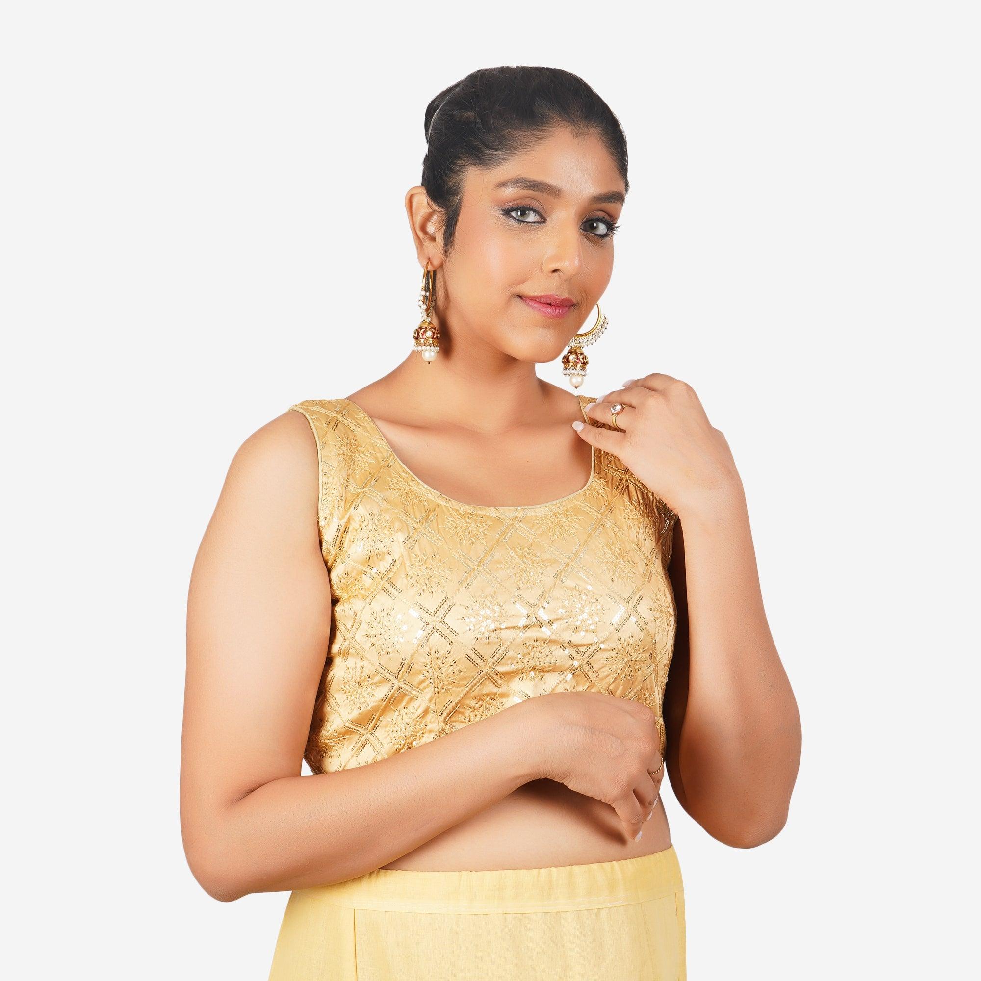 Women Beige Round Neck Sippy Work Readymade Blouse