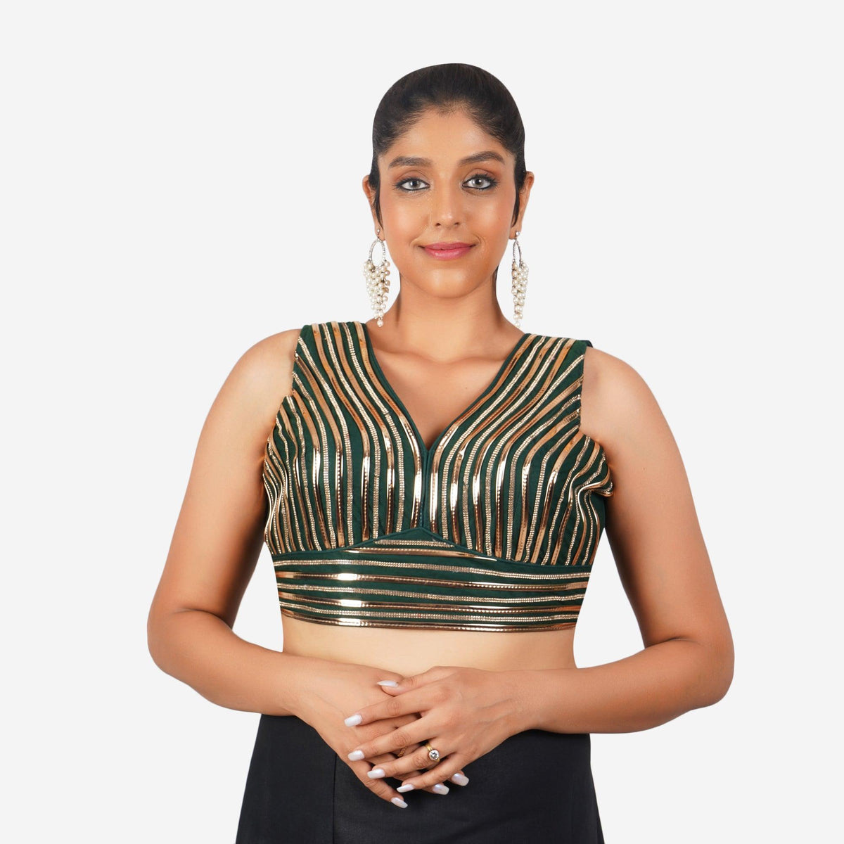 Women Mungia Green V Neck Elegant Work Readymade Blouse Default Title