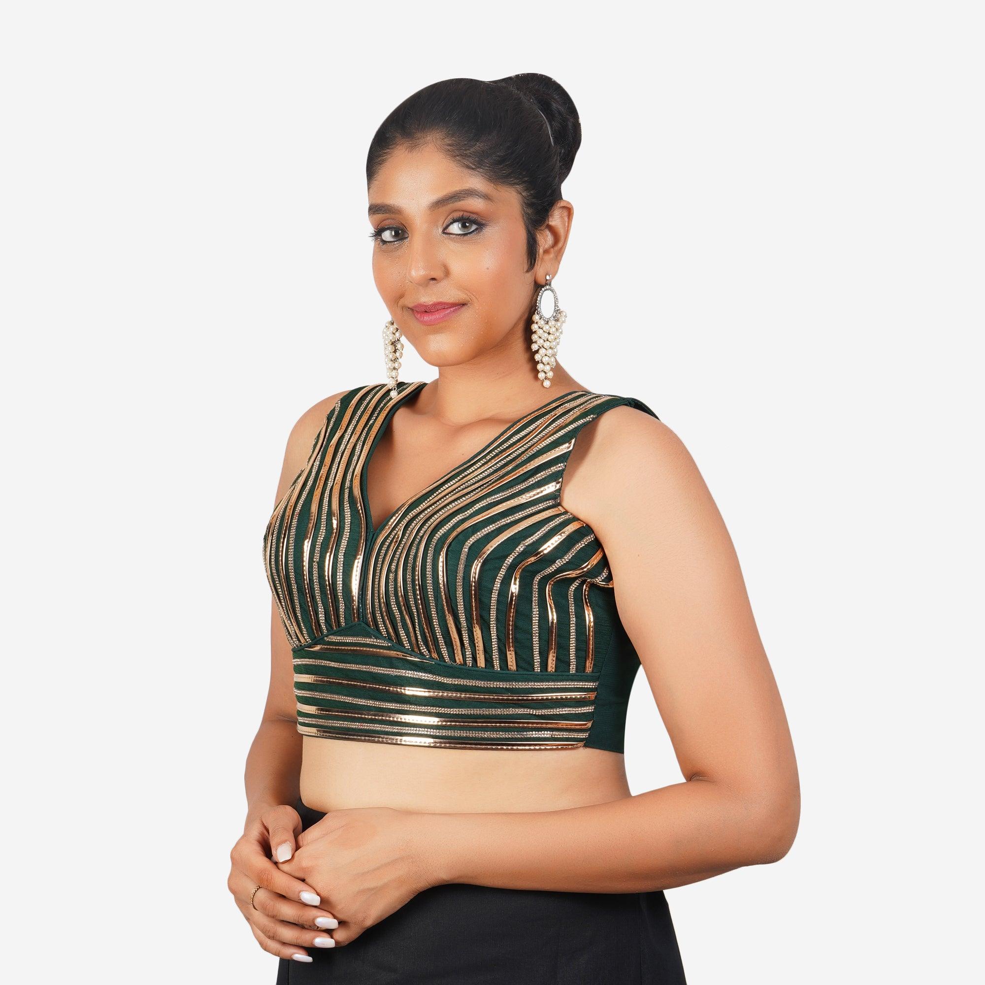 Women Mungia Green V Neck Elegant Work Readymade Blouse