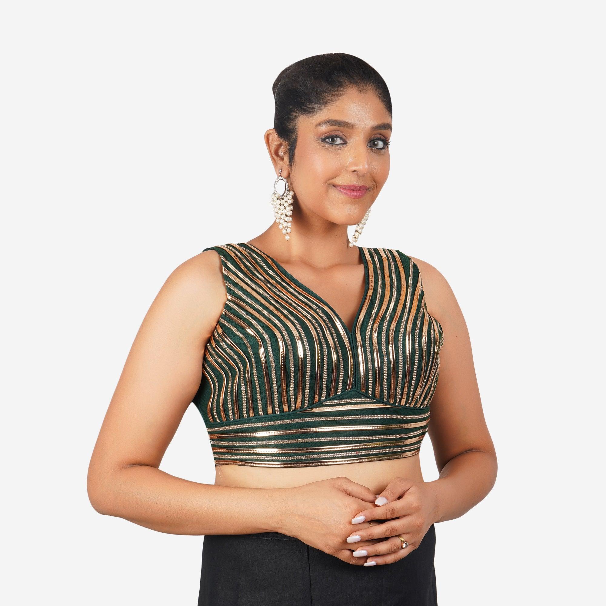 Women Mungia Green V Neck Elegant Work Readymade Blouse