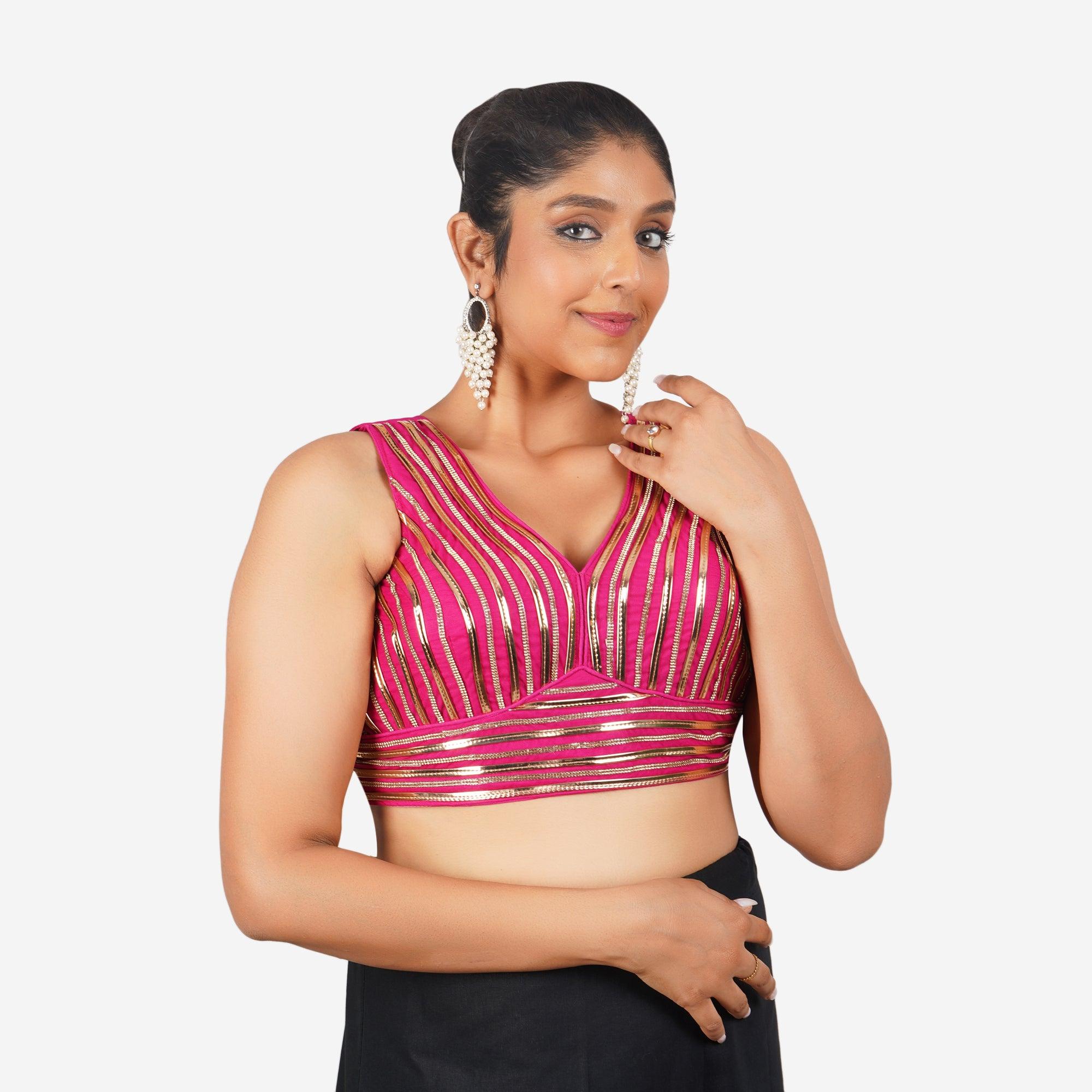 Women Rani Pink V Neck Elegant Work Readymade Blouse