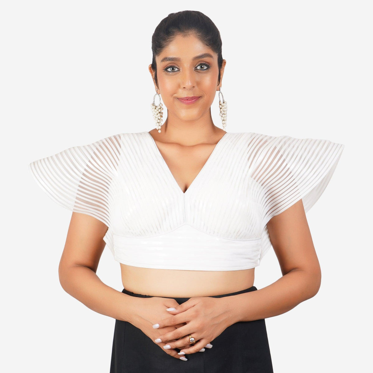 Women White Self Design Readymade Blouse Default Title