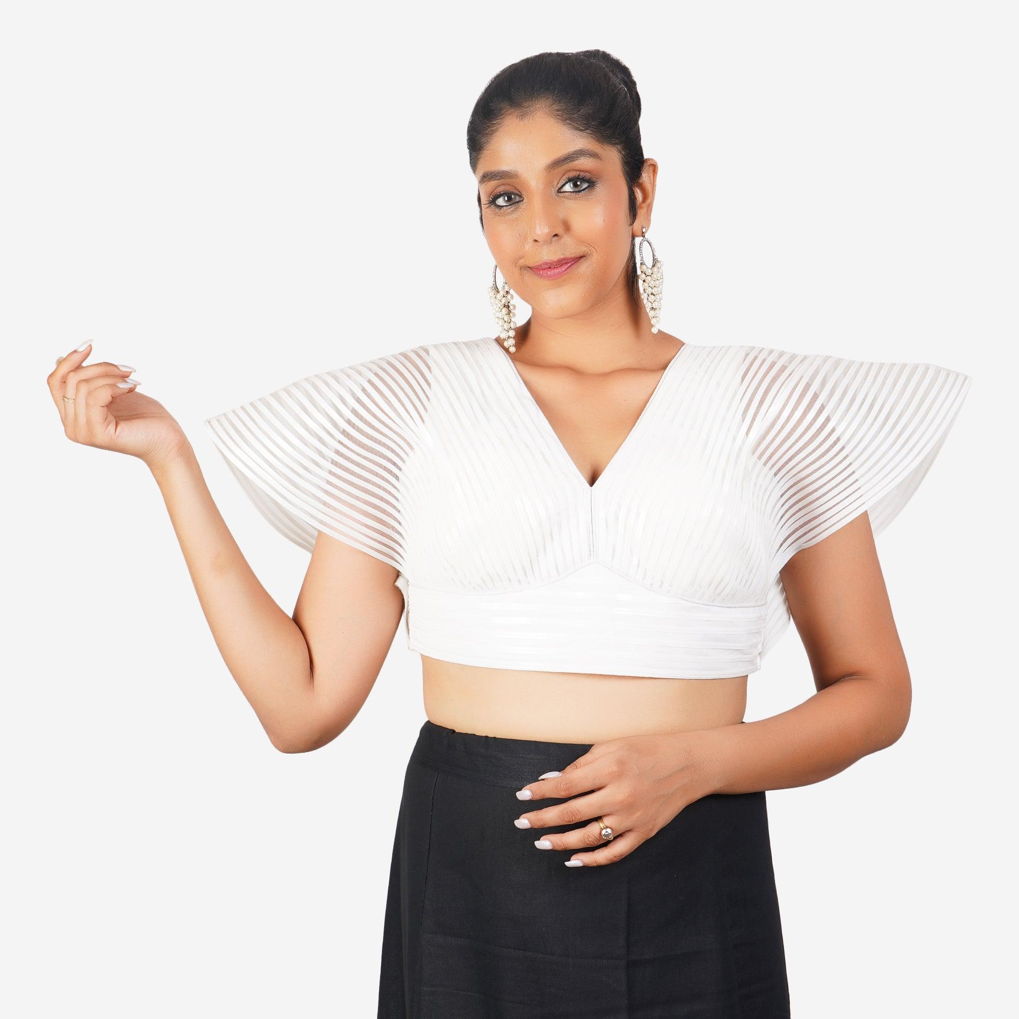 Women White Self Design Readymade Blouse