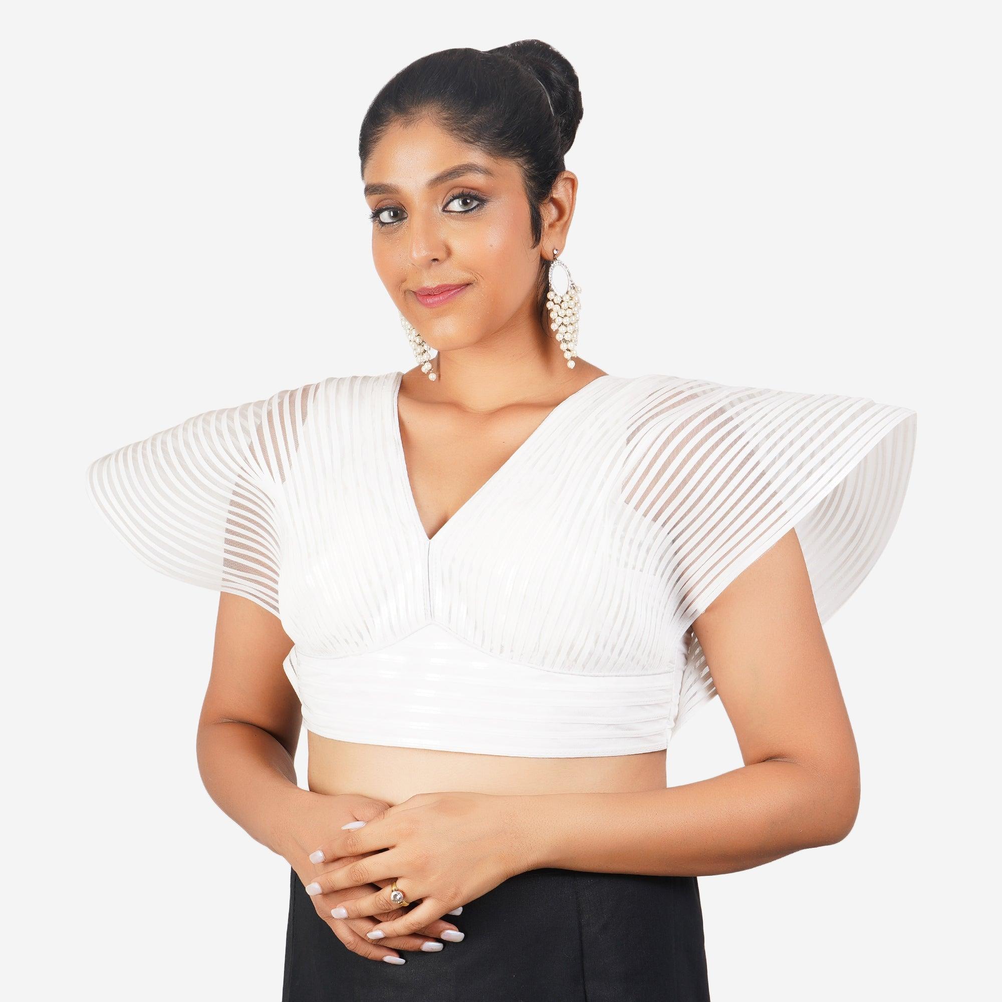 Women White Self Design Readymade Blouse