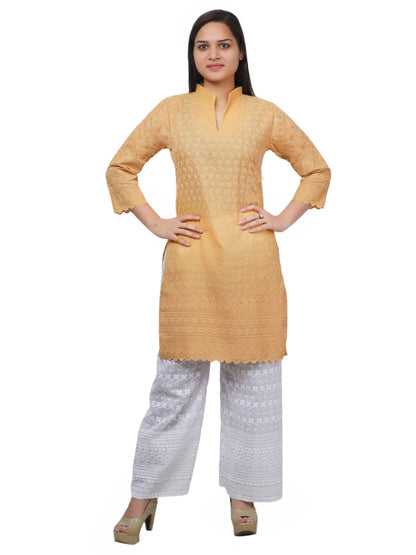 Trendzmy Women Beige Kurta and Palazzo Set Pure Cotton XXXL