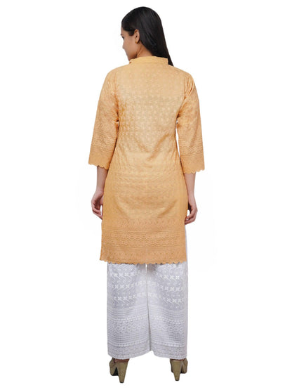 Trendzmy Women Beige Kurta and Palazzo Set Pure Cotton