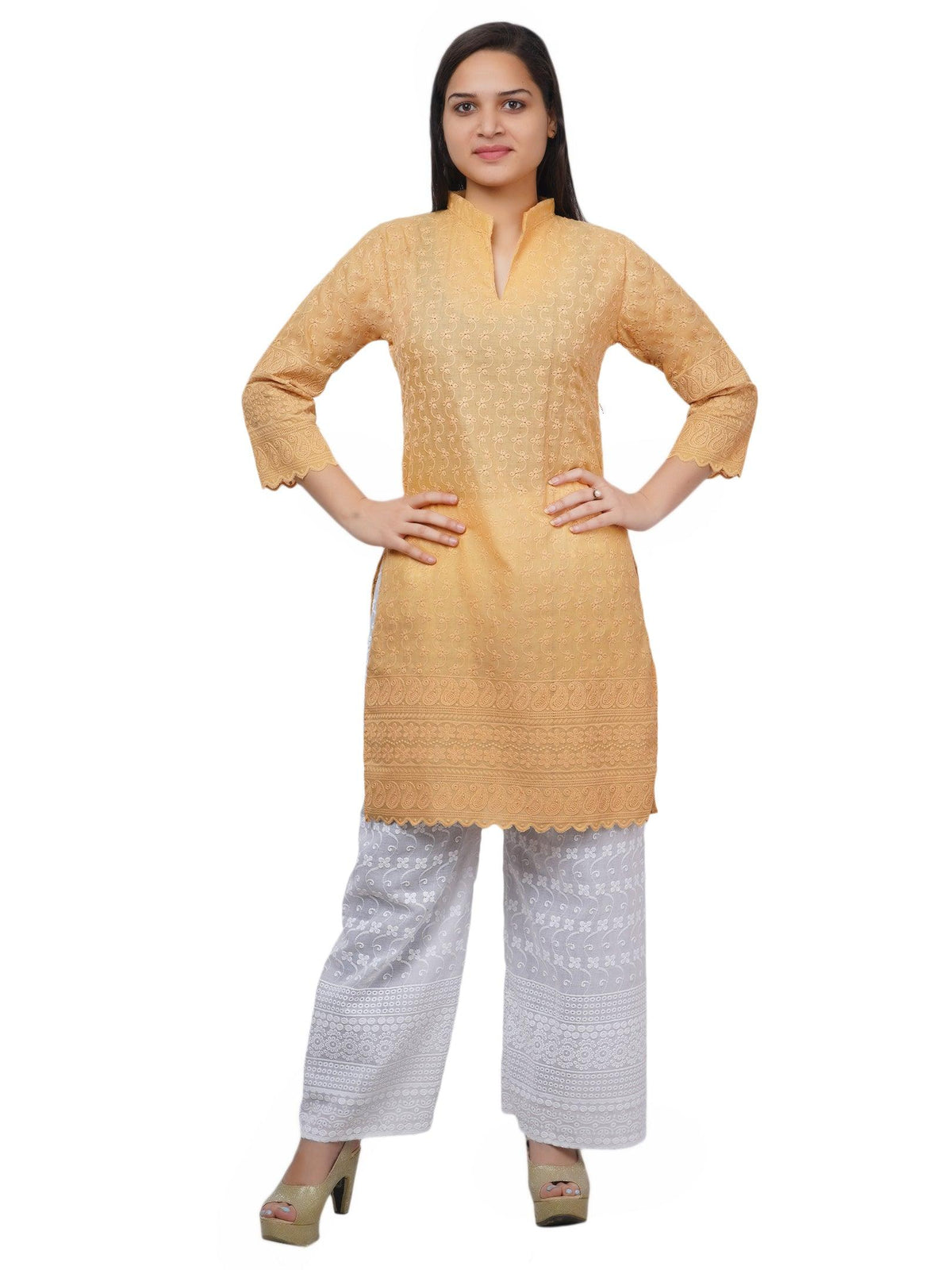 Women Beige Kurta and Palazzo Set Pure Cotton XXXL