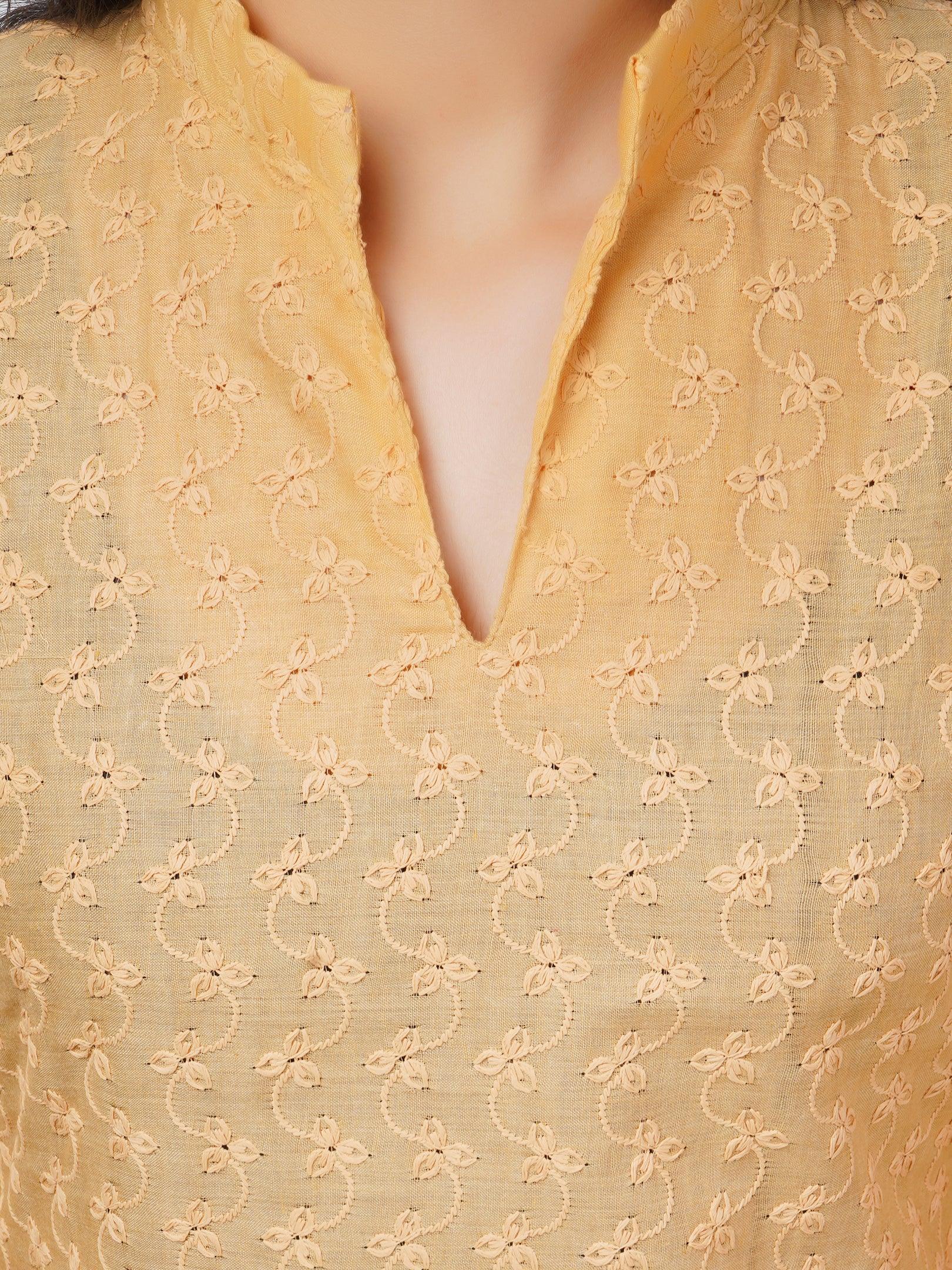 Women Beige Kurta and Palazzo Set Pure Cotton