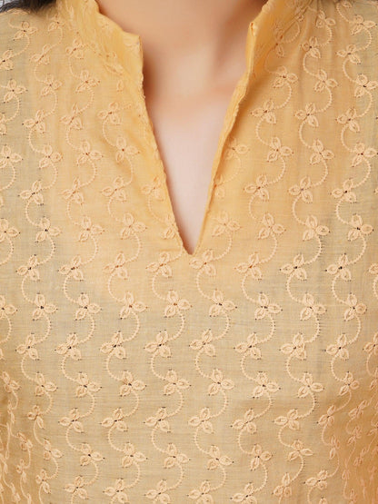 Trendzmy Women Beige Kurta and Palazzo Set Pure Cotton