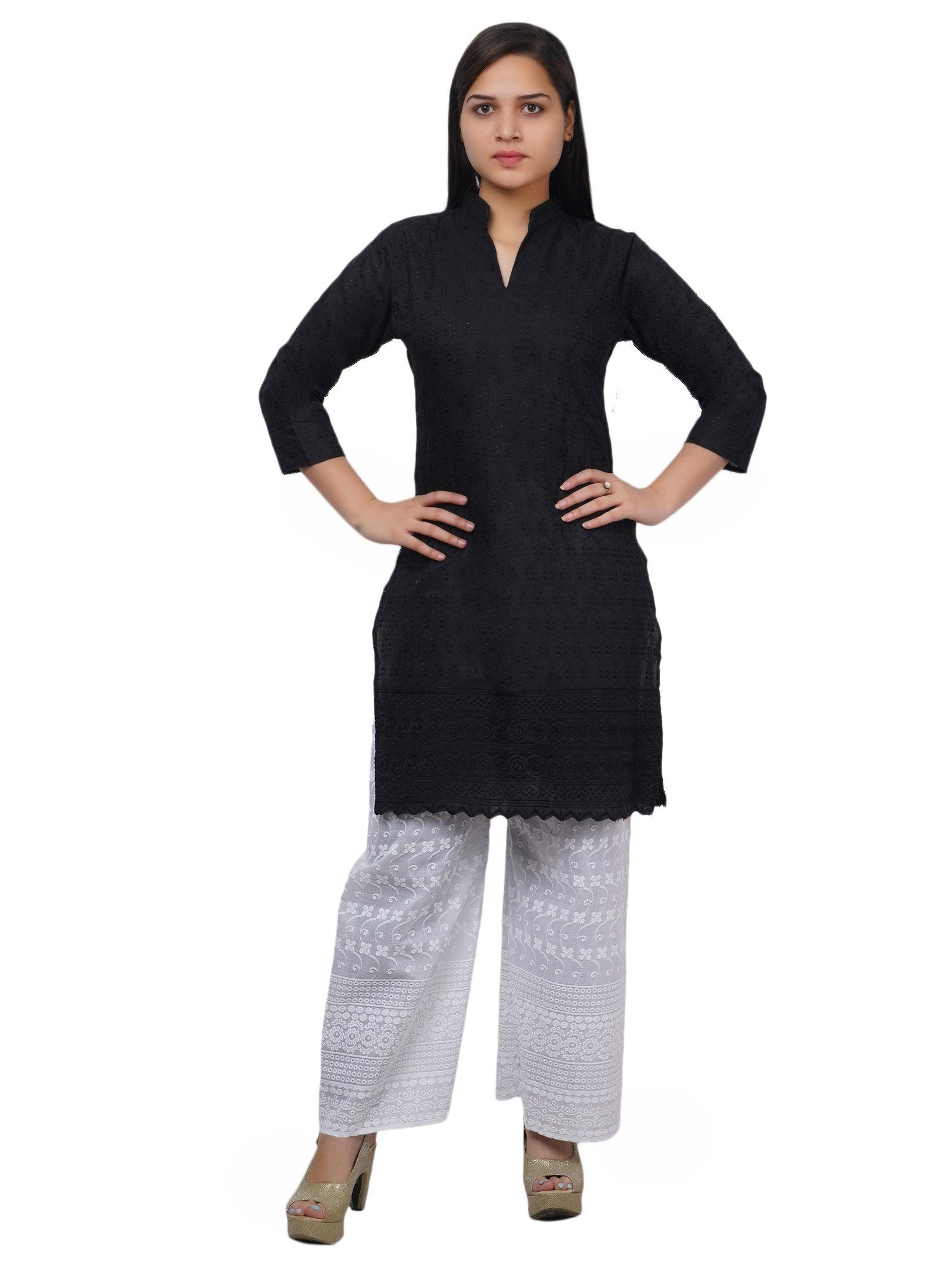 Women Black Kurta and Palazzo Set Pure Cotton