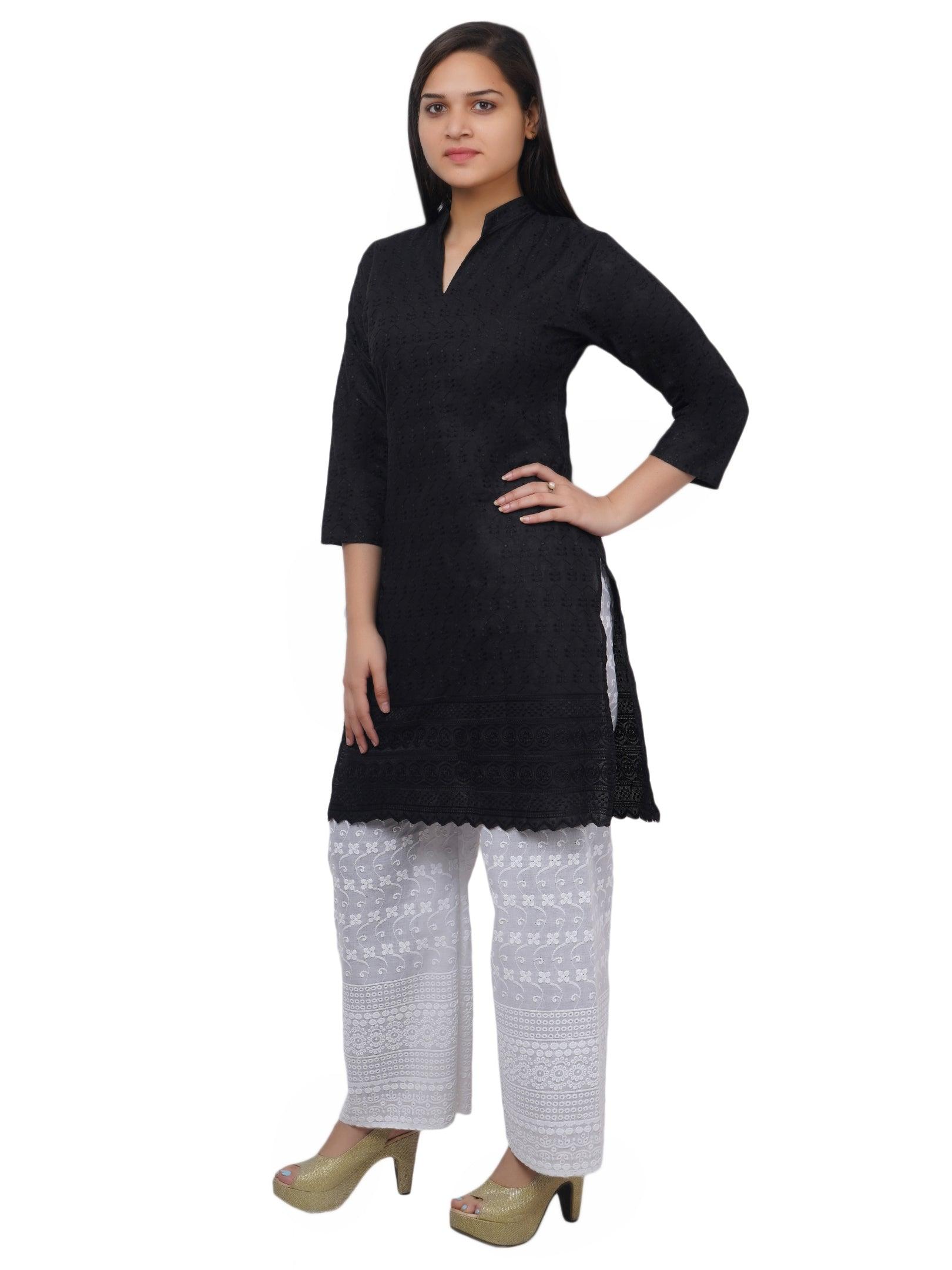 Women Black Kurta and Palazzo Set Pure Cotton
