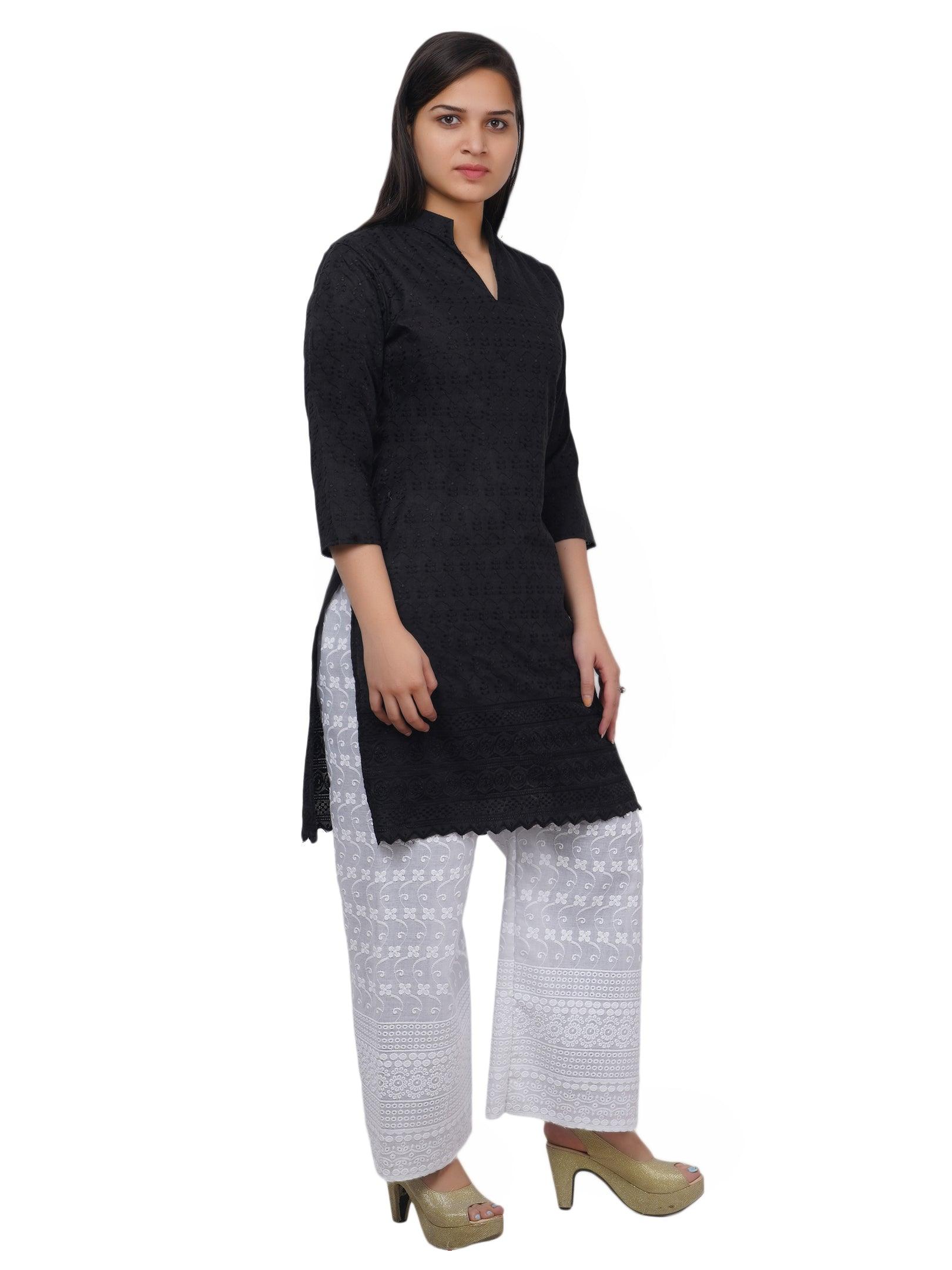 Women Black Kurta and Palazzo Set Pure Cotton