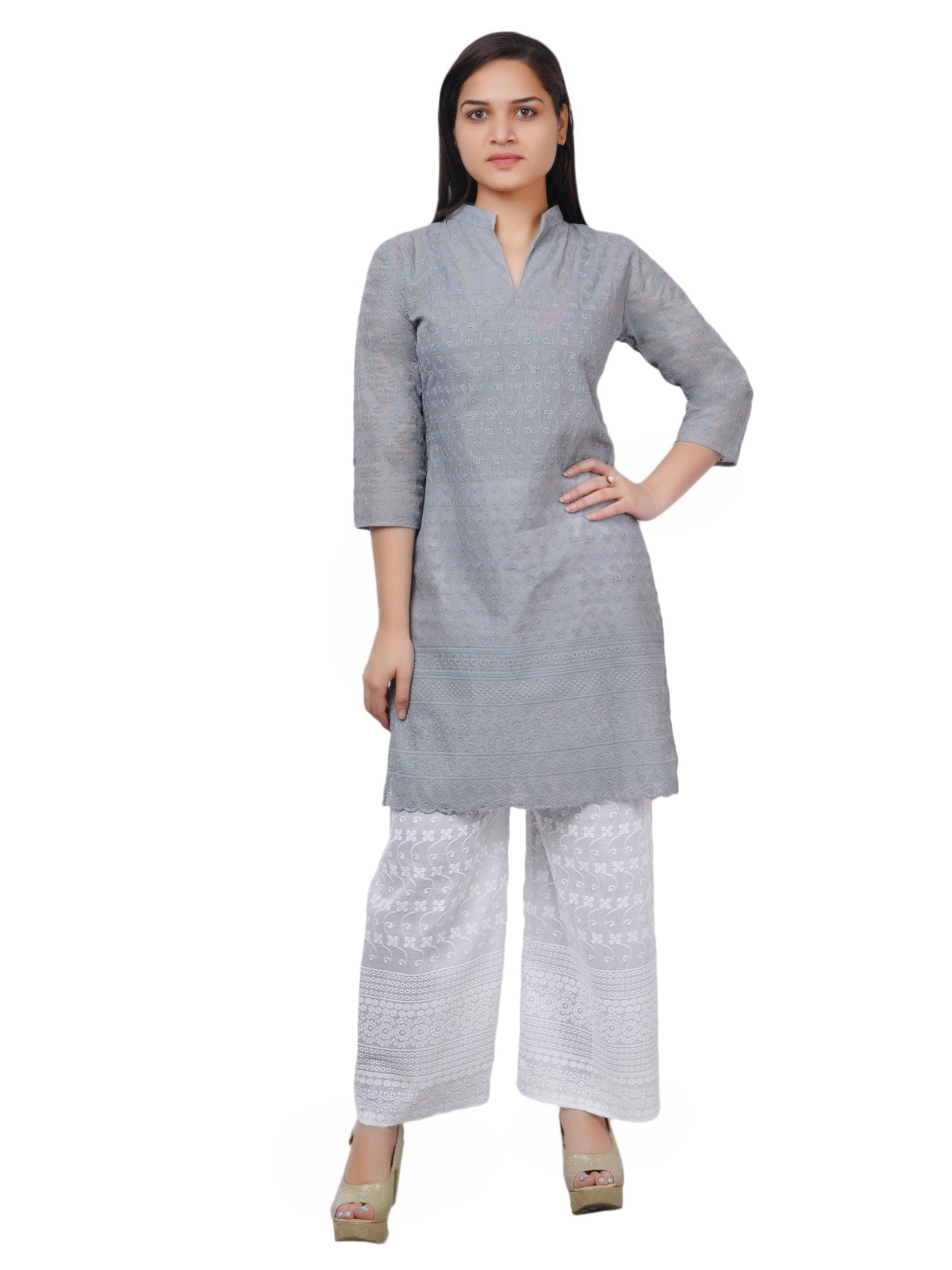 Women Grey Kurta and Palazzo Set Pure Cotton XXXL