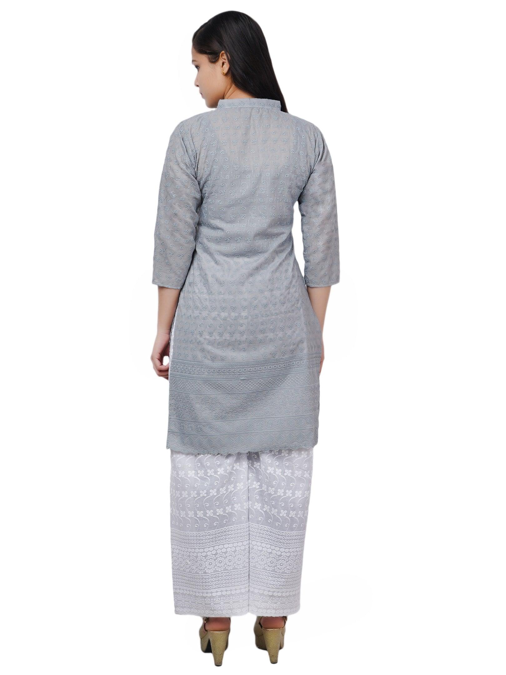 Women Grey Kurta and Palazzo Set Pure Cotton