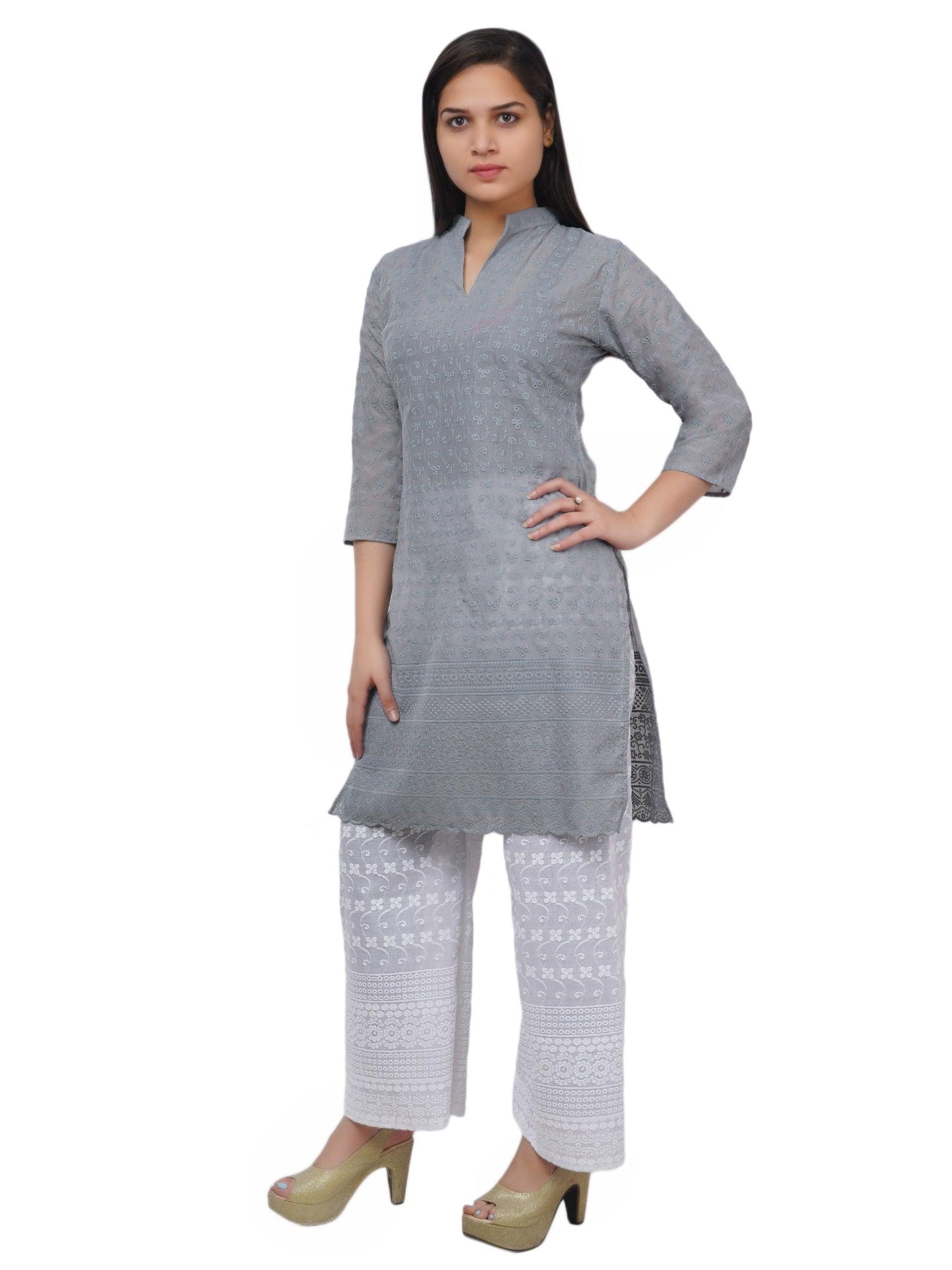 Women Grey Kurta and Palazzo Set Pure Cotton