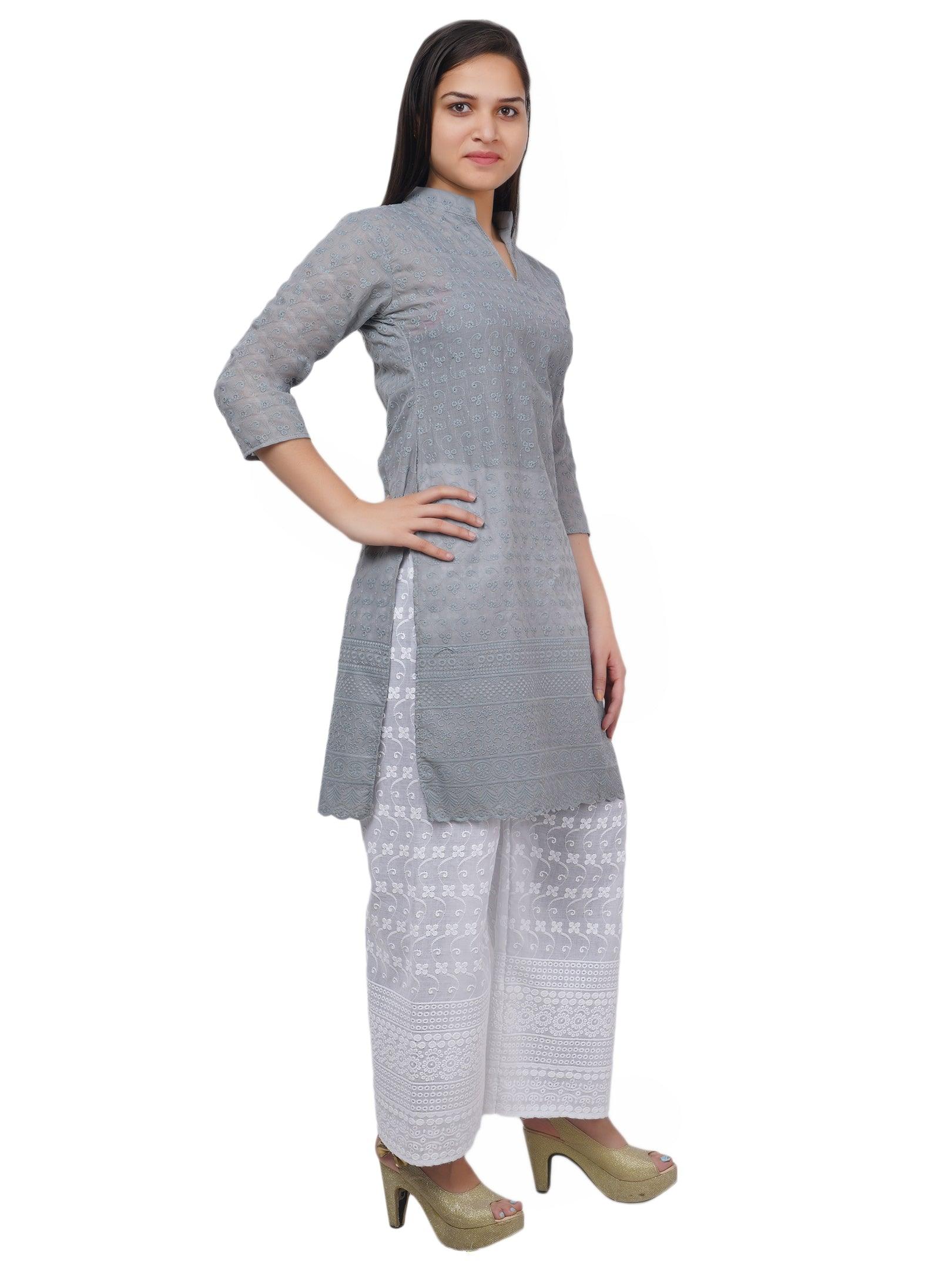 Women Grey Kurta and Palazzo Set Pure Cotton