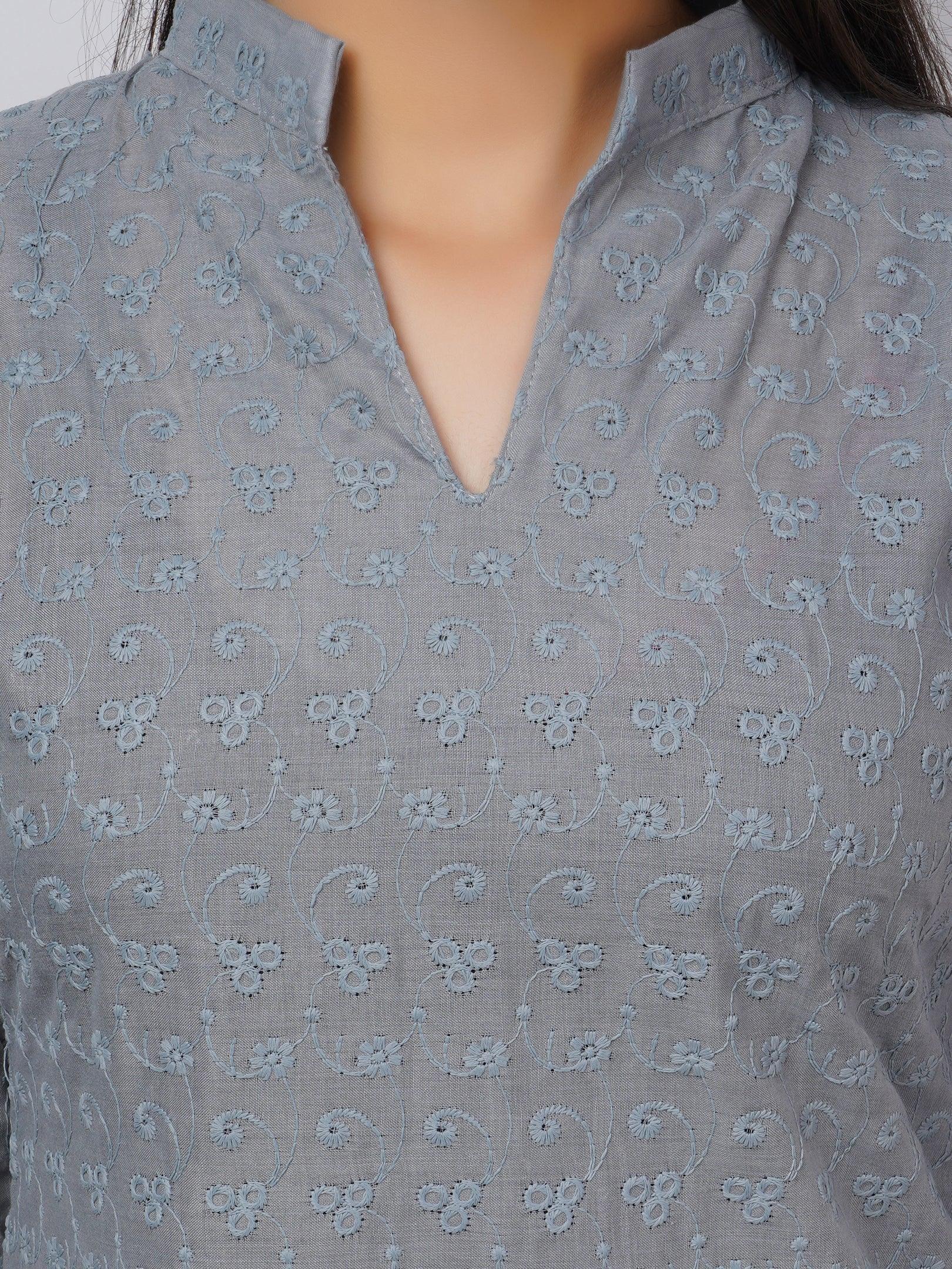 Women Grey Kurta and Palazzo Set Pure Cotton