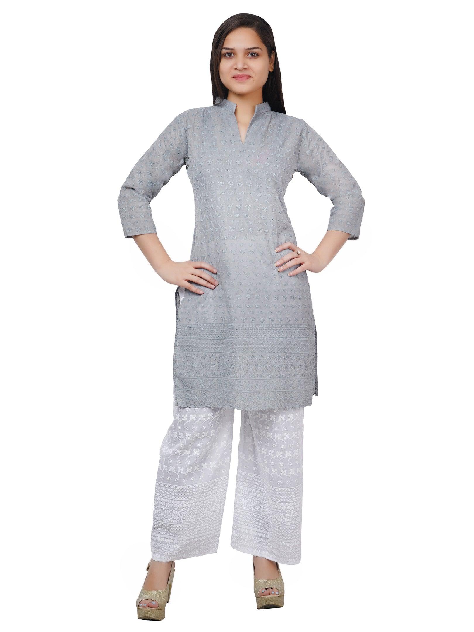 Women Grey Kurta and Palazzo Set Pure Cotton
