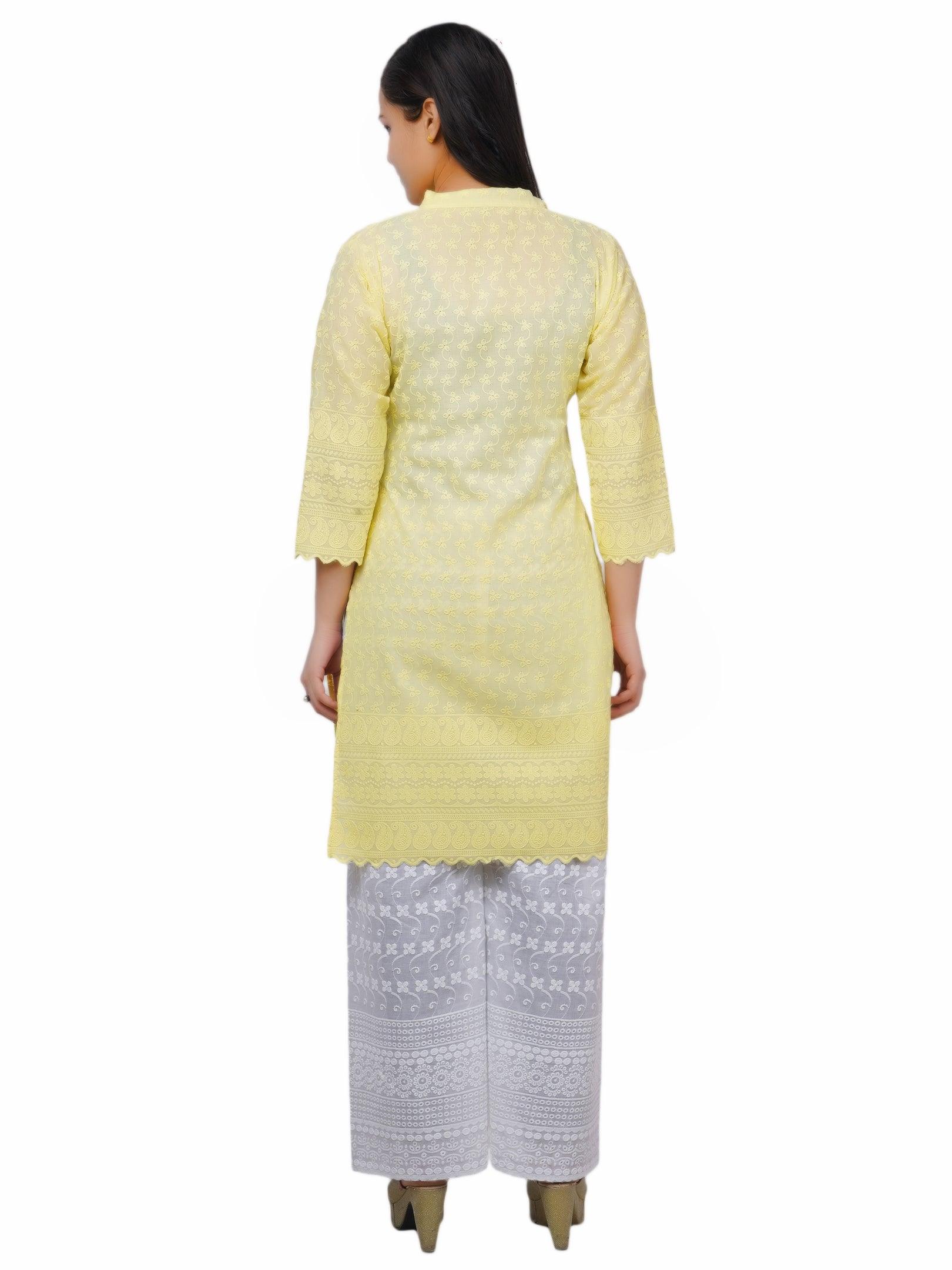 Women Lemon Yellow Kurta and Palazzo Set Pure Cotton