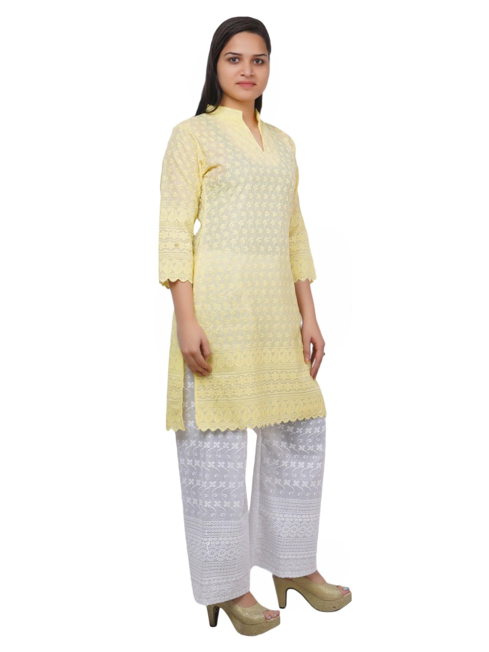 Women Lemon Yellow Kurta and Palazzo Set Pure Cotton