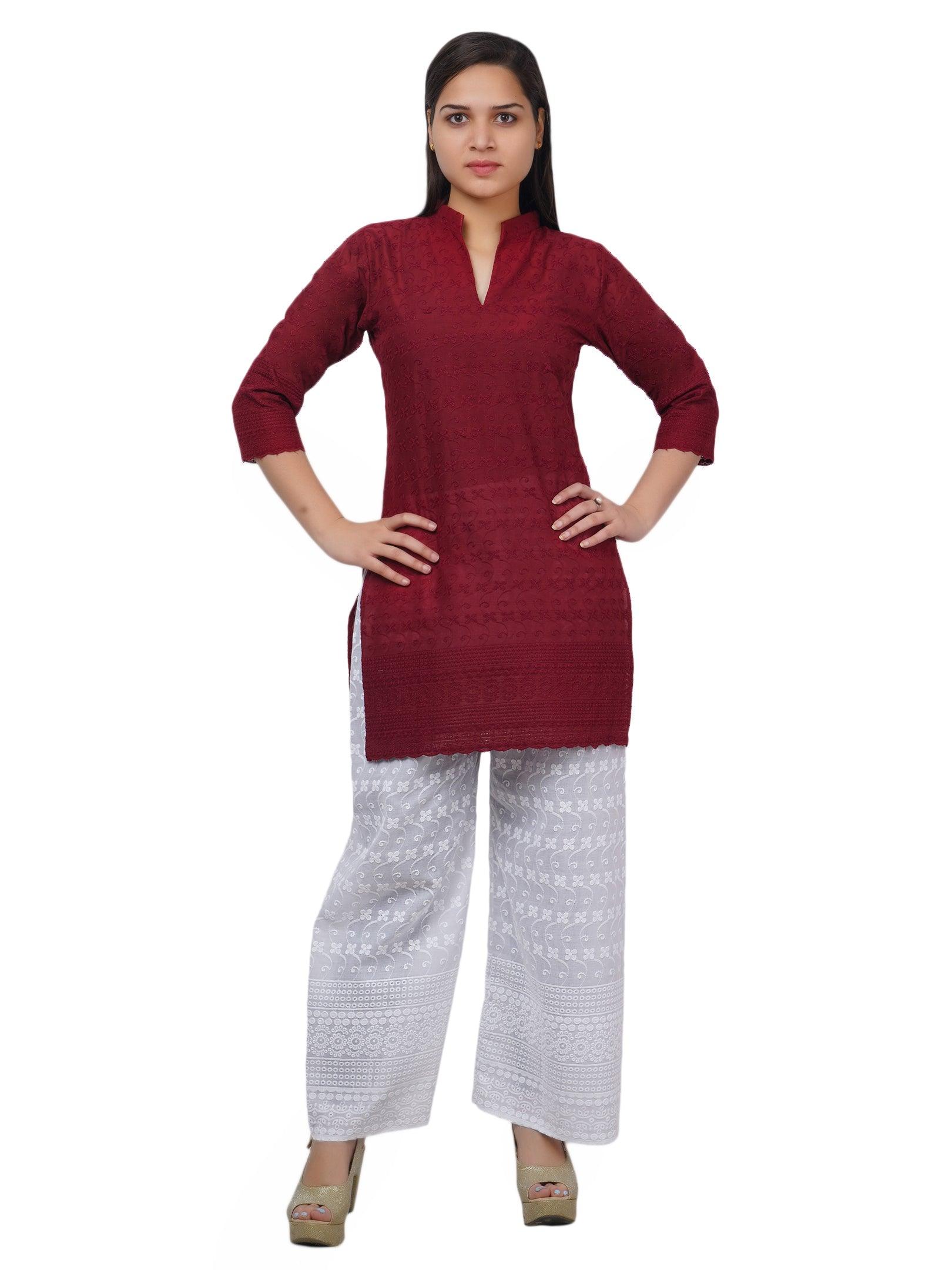 Women Maroon Kurta and Palazzo Set Pure Cotton