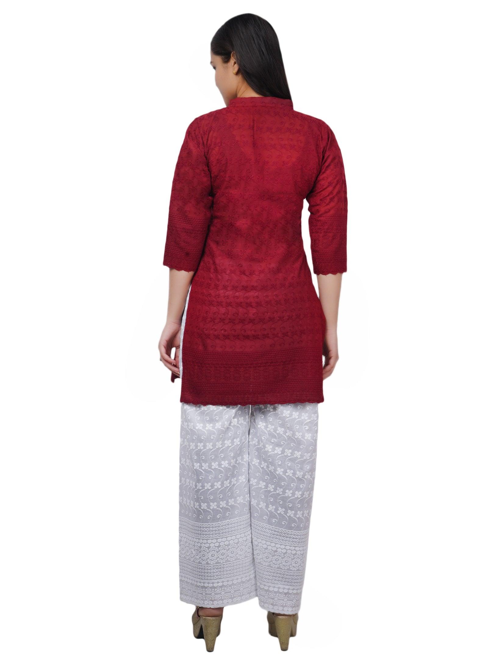 Women Maroon Kurta and Palazzo Set Pure Cotton
