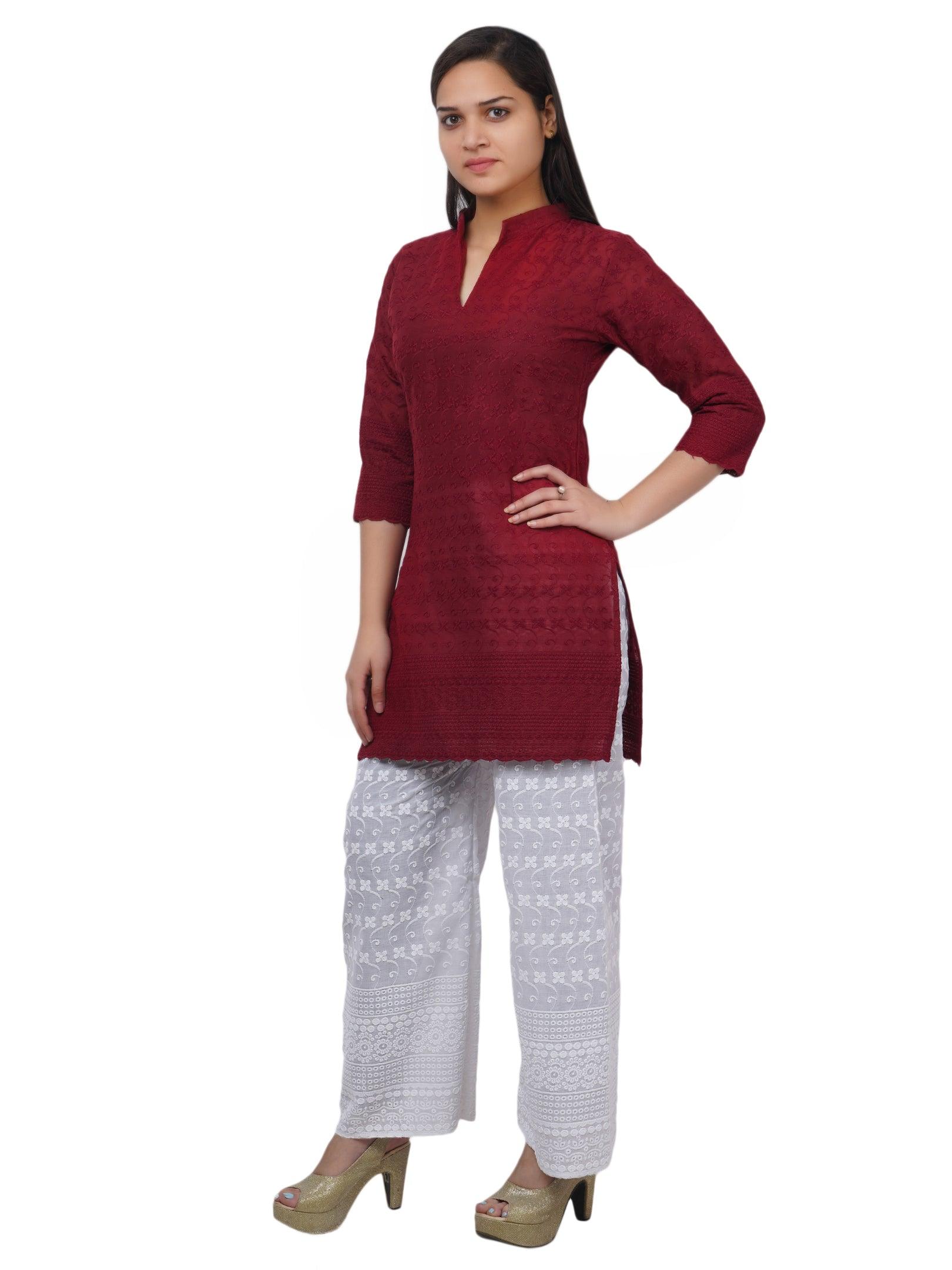 Women Maroon Kurta and Palazzo Set Pure Cotton