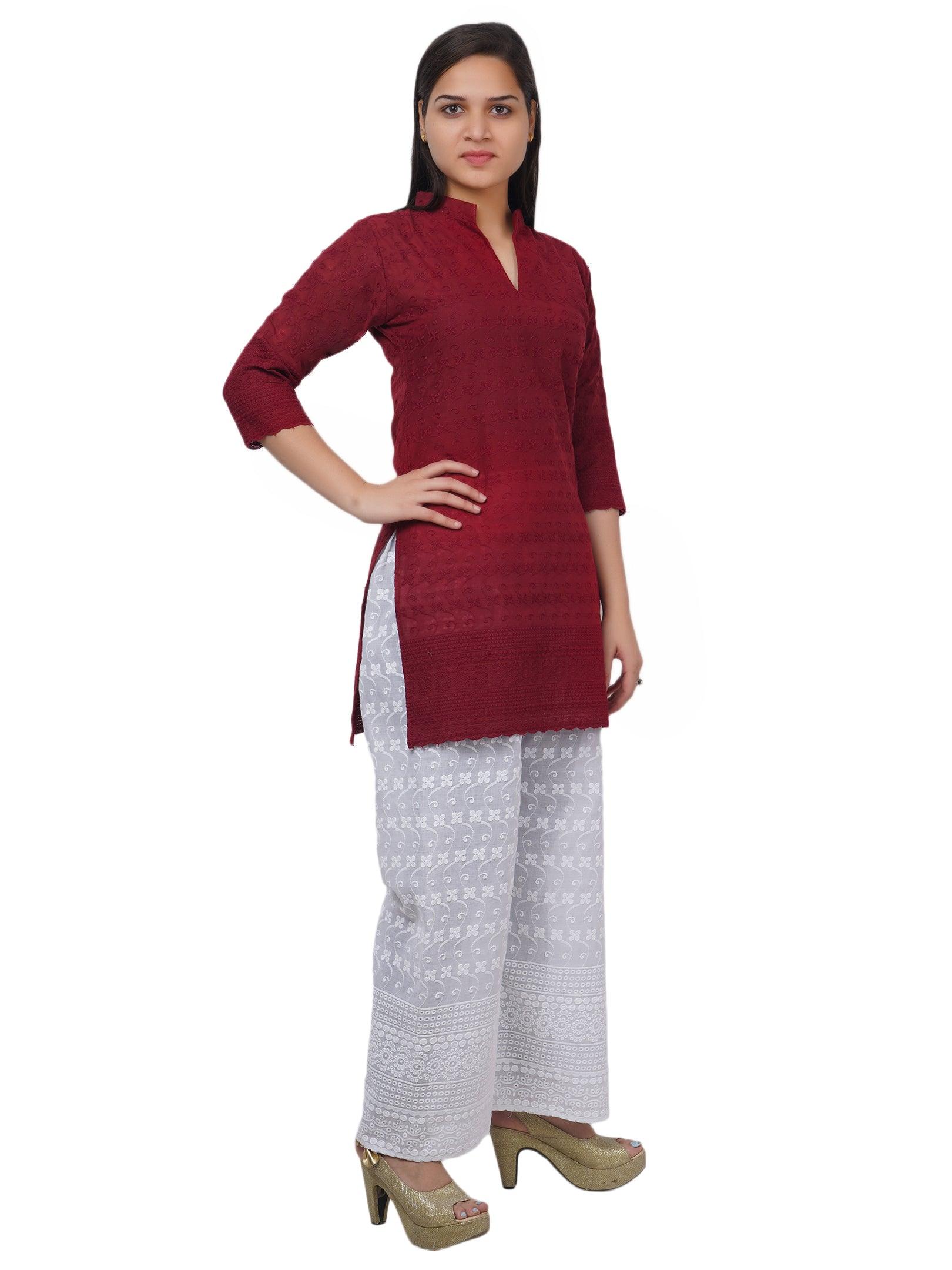 Women Maroon Kurta and Palazzo Set Pure Cotton