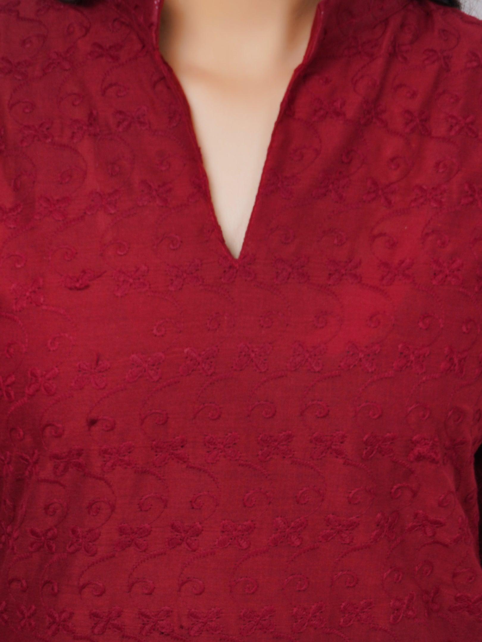 Women Maroon Kurta and Palazzo Set Pure Cotton
