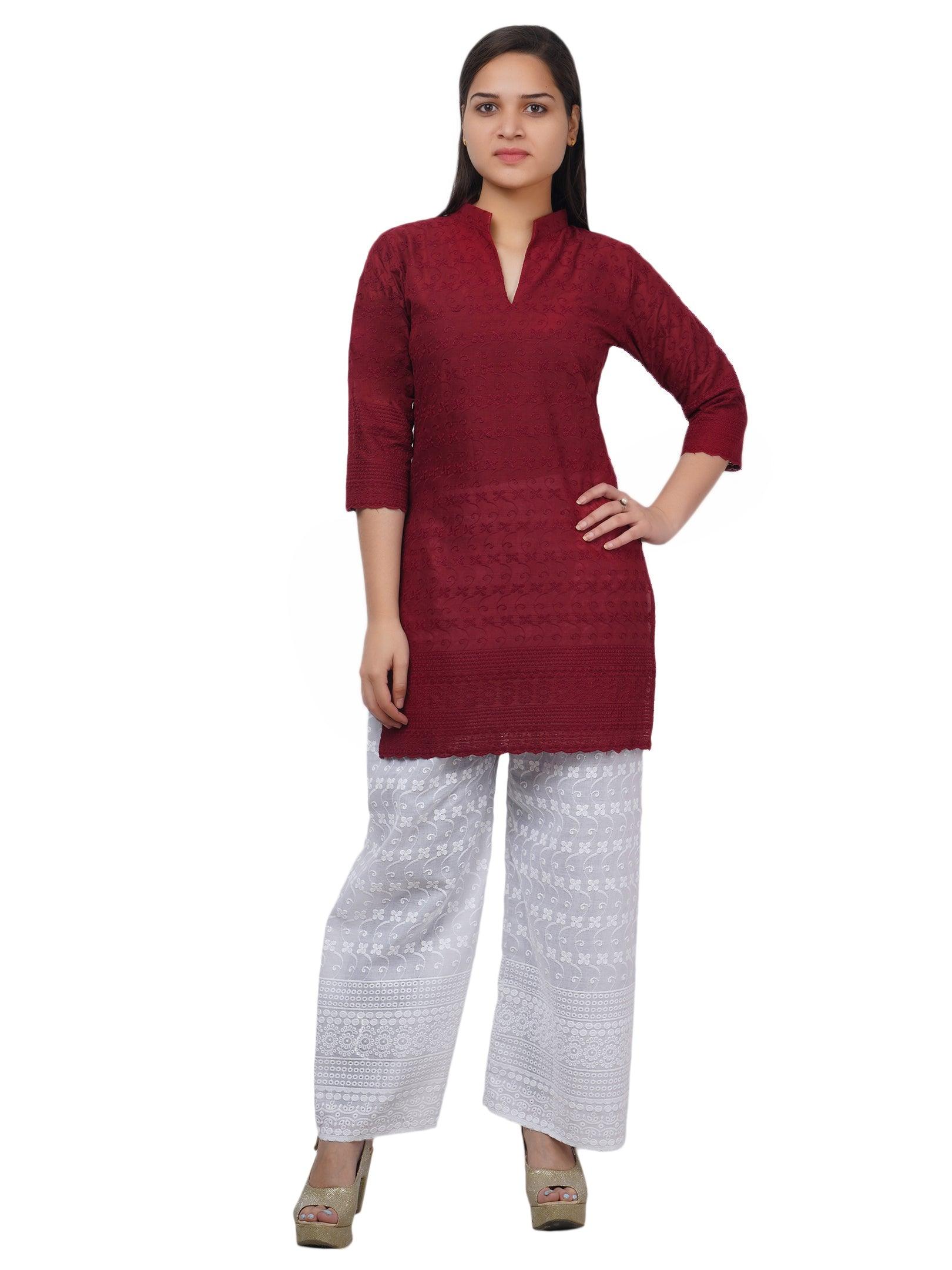 Women Maroon Kurta and Palazzo Set Pure Cotton XXXL