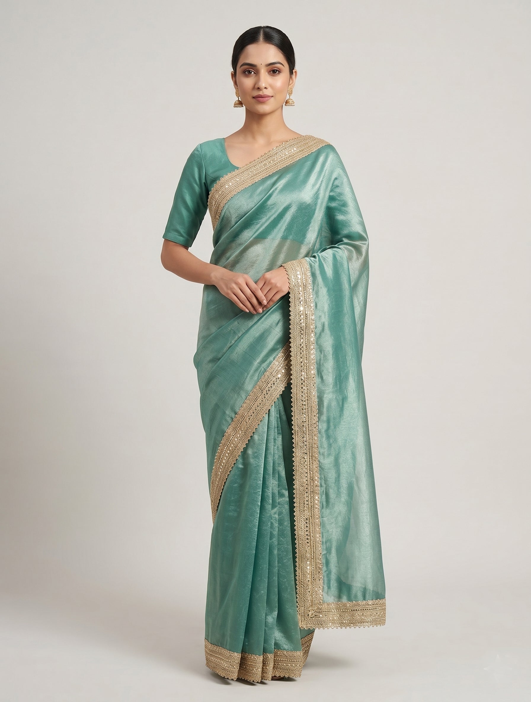 Indian women's fandy Saree - Festive Party Wear Saree with Lace Border