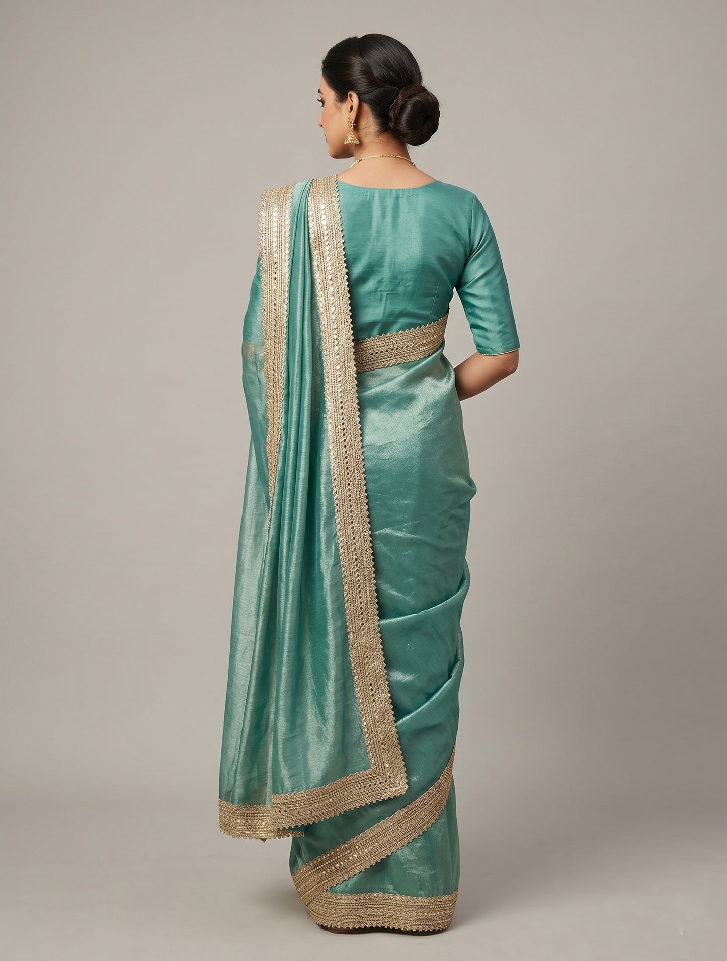 Premium Sea Green Organza Saree with Designer Embroidered Lace Border