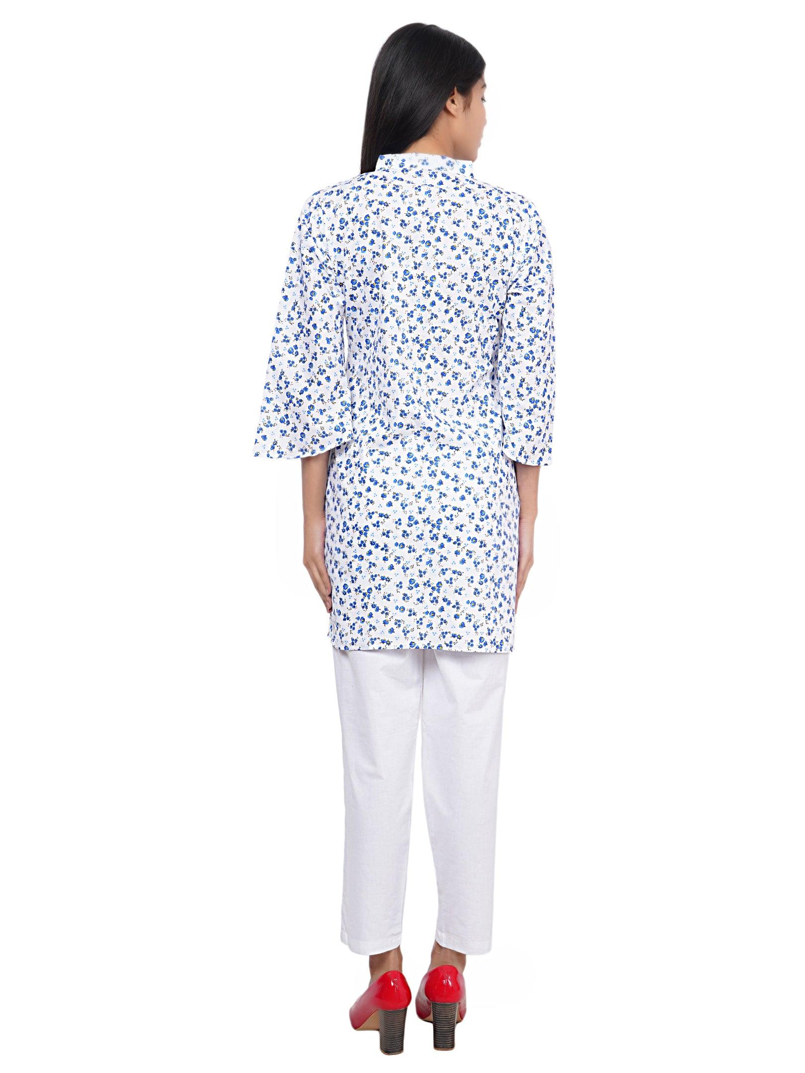 Women Blue and Red Floral Print Pure Cotton Straight Kurta Pack Of 2