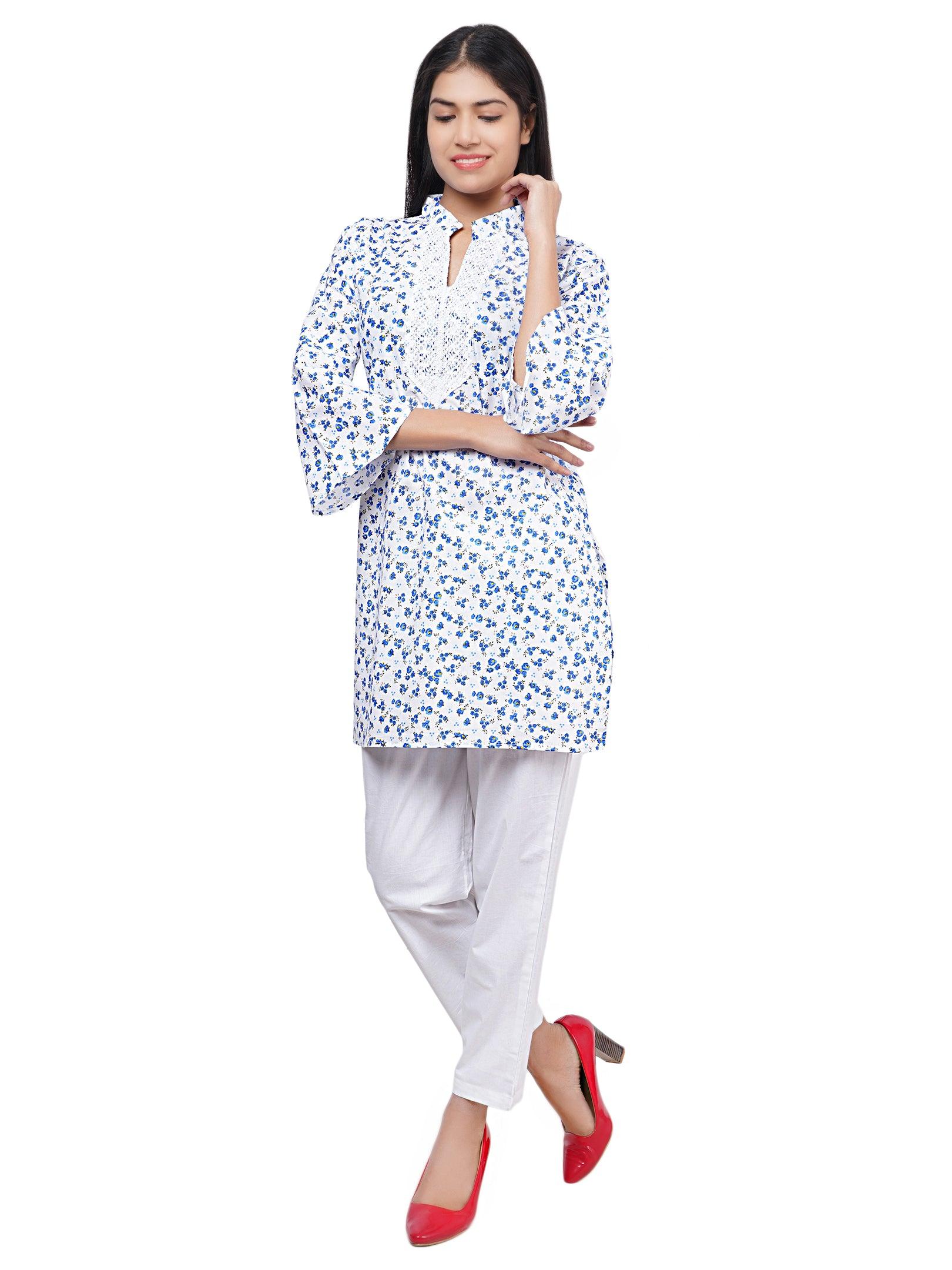 Women Blue and Green Floral Print Pure Cotton Straight Kurta Pack Of 2