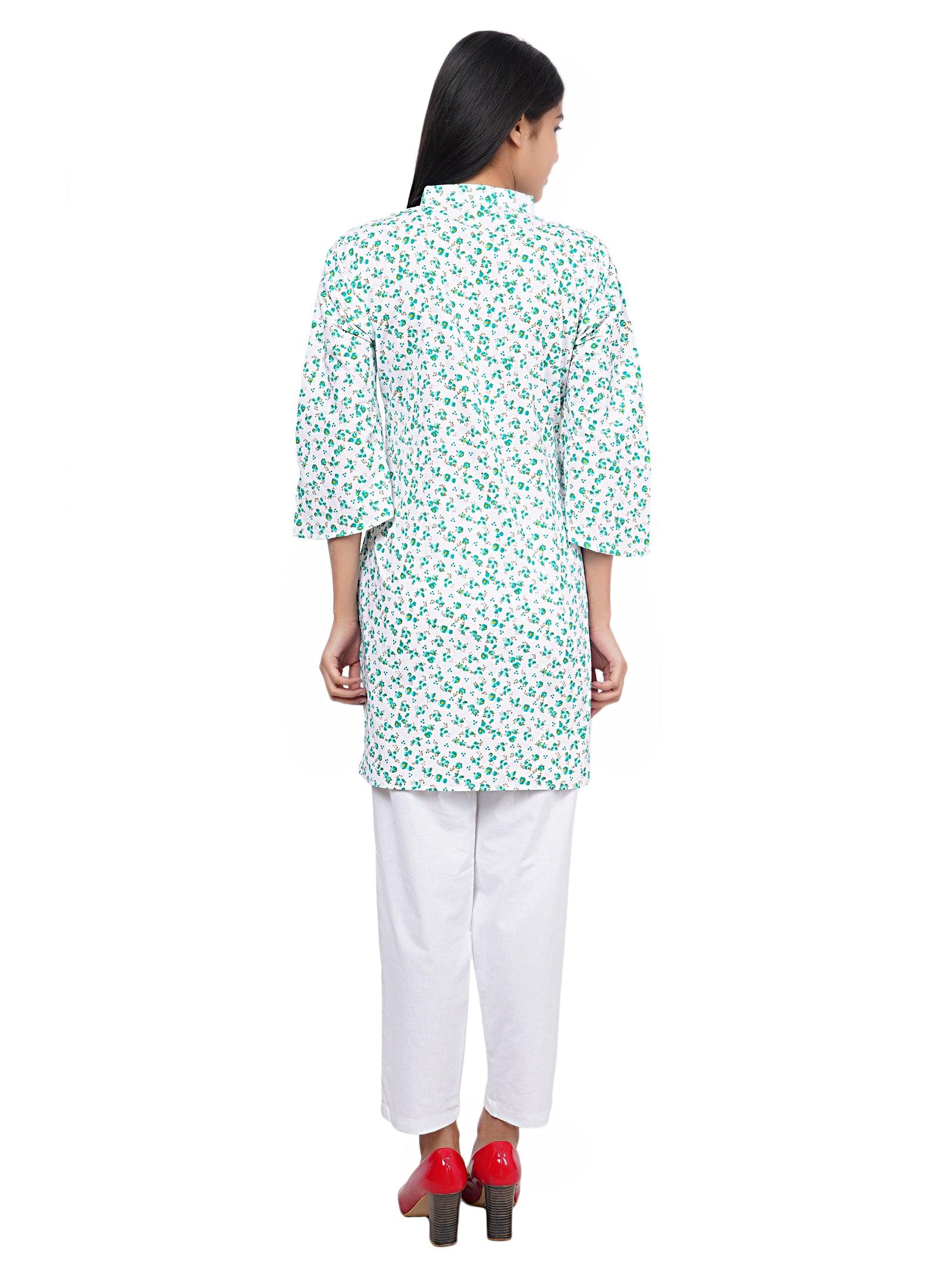 Women Green and Red White Floral Print Pure Cotton Straight Kurta Pack Of 2